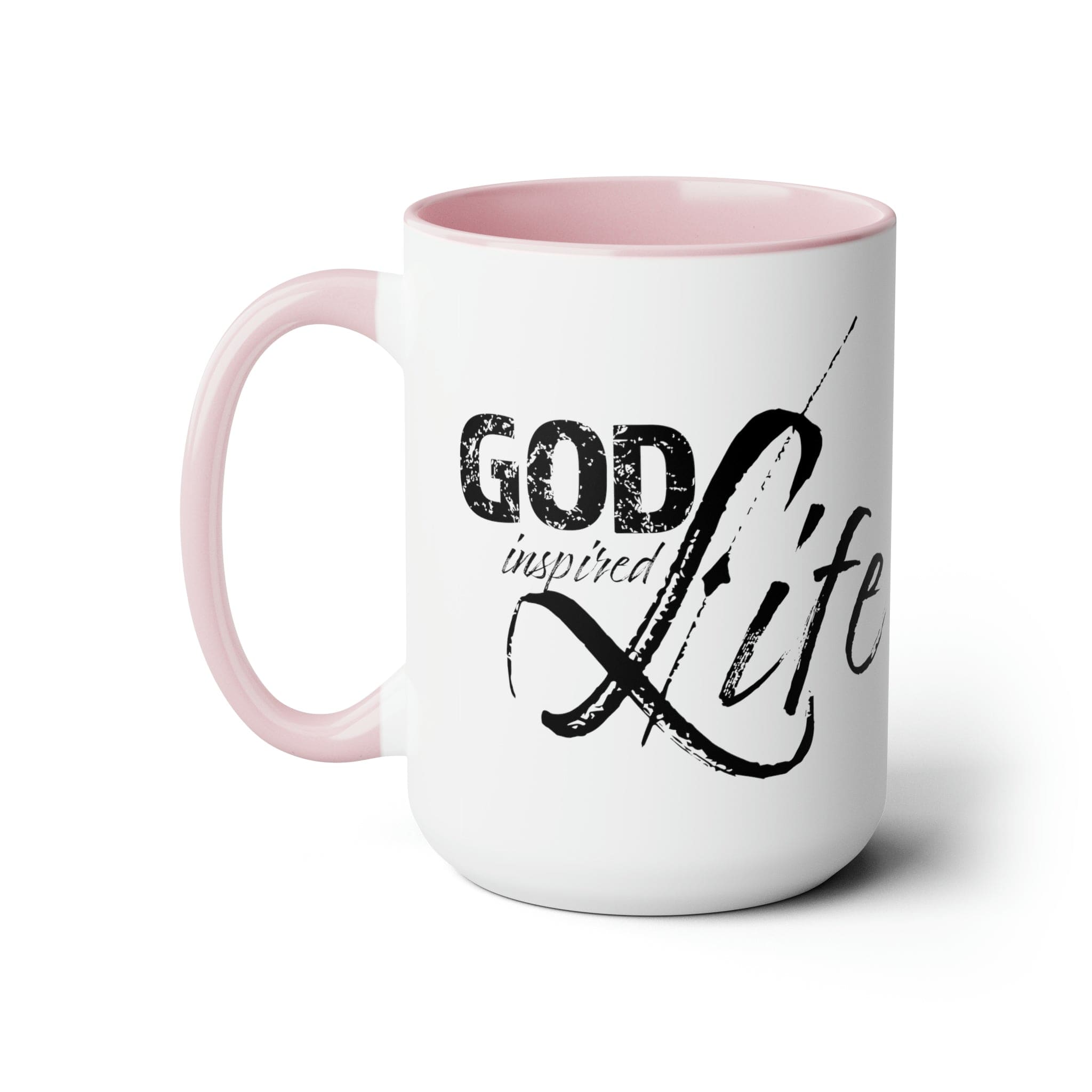 God Inspired Life Black Illustration Ceramic Coffee Mug with a two-tone design, featuring a black illustration on a white background and a colored interior.