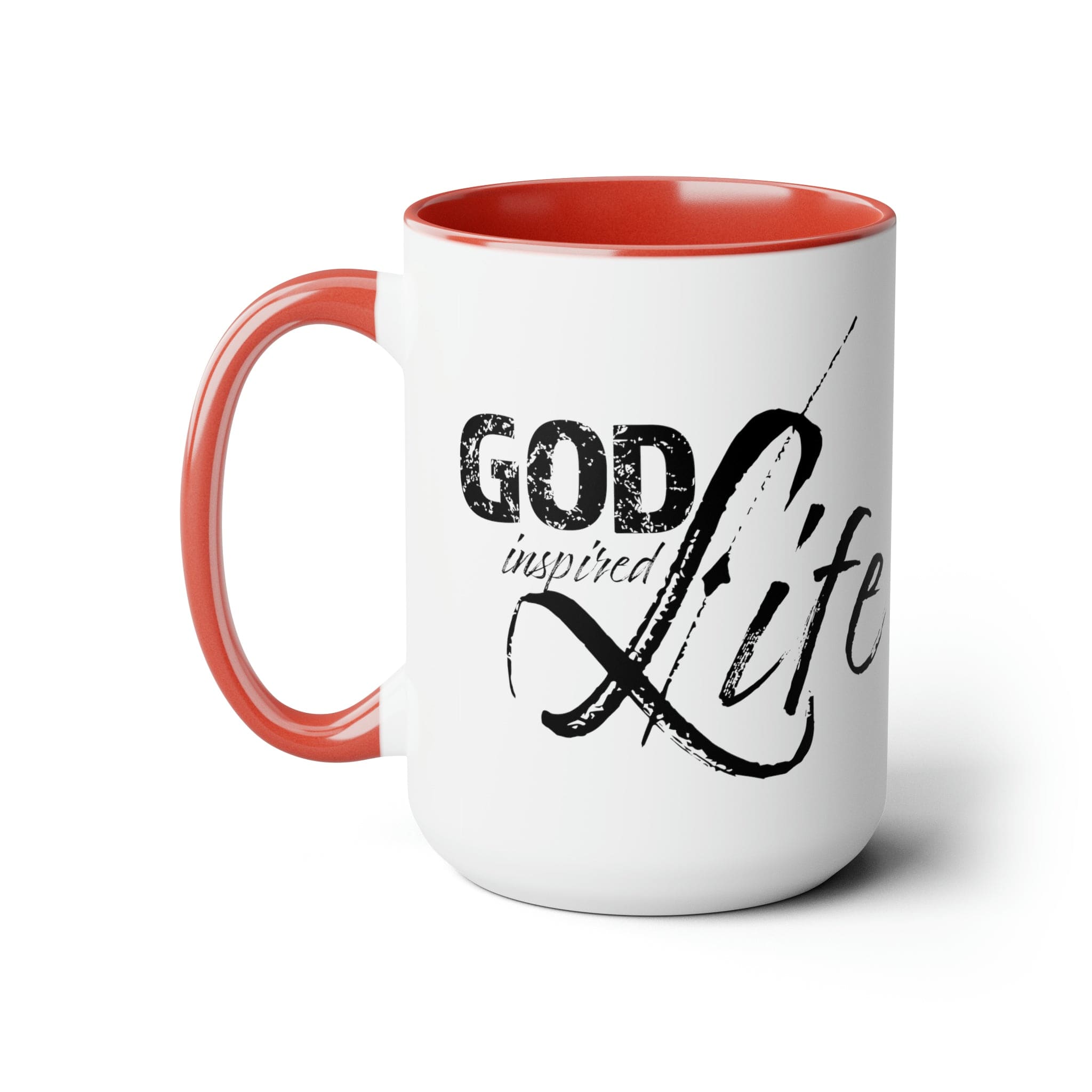 God Inspired Life Black Illustration Ceramic Coffee Mug with a two-tone design, featuring a black illustration on a white background and a colored interior.