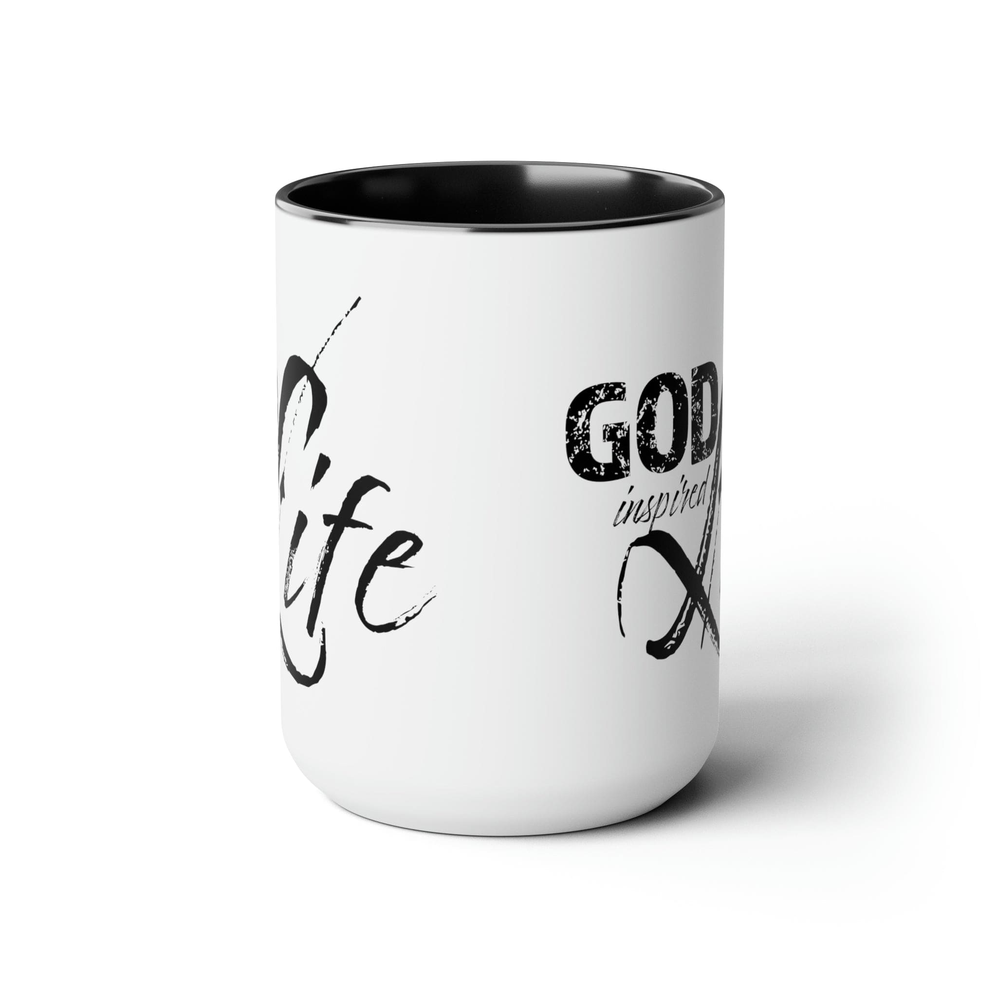 God Inspired Life Black Illustration Ceramic Coffee Mug with a two-tone design, featuring a black illustration on a white background and a colored interior.