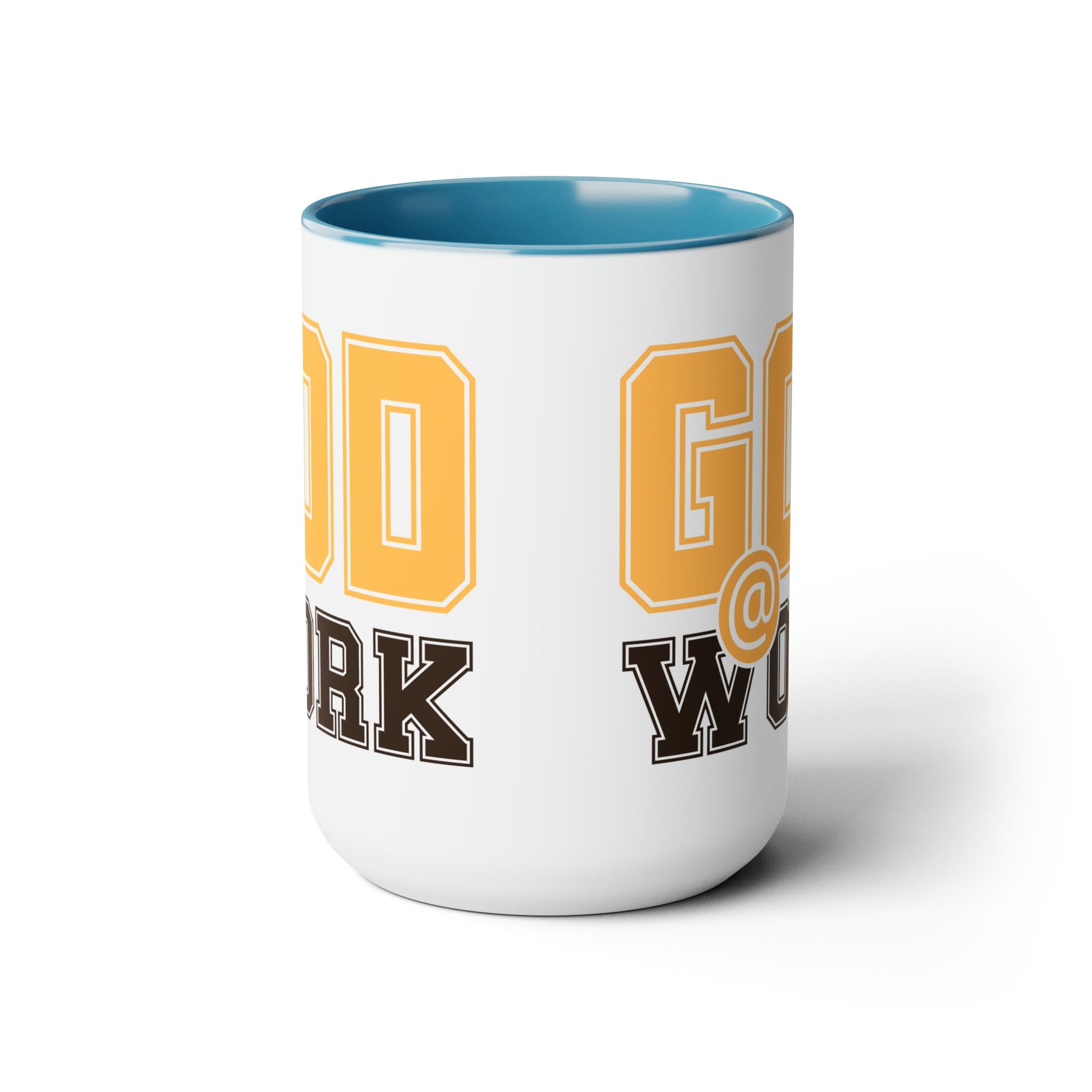 God @ Work Golden Yellow and Brown Ceramic Coffee Mug, featuring a stylish two-tone design and comfortable C-handle.