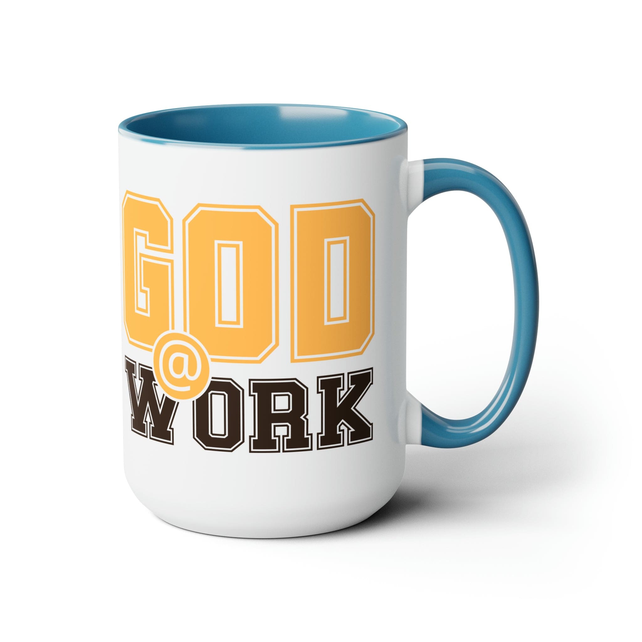 God @ Work Golden Yellow and Brown Ceramic Coffee Mug, featuring a stylish two-tone design and comfortable C-handle.