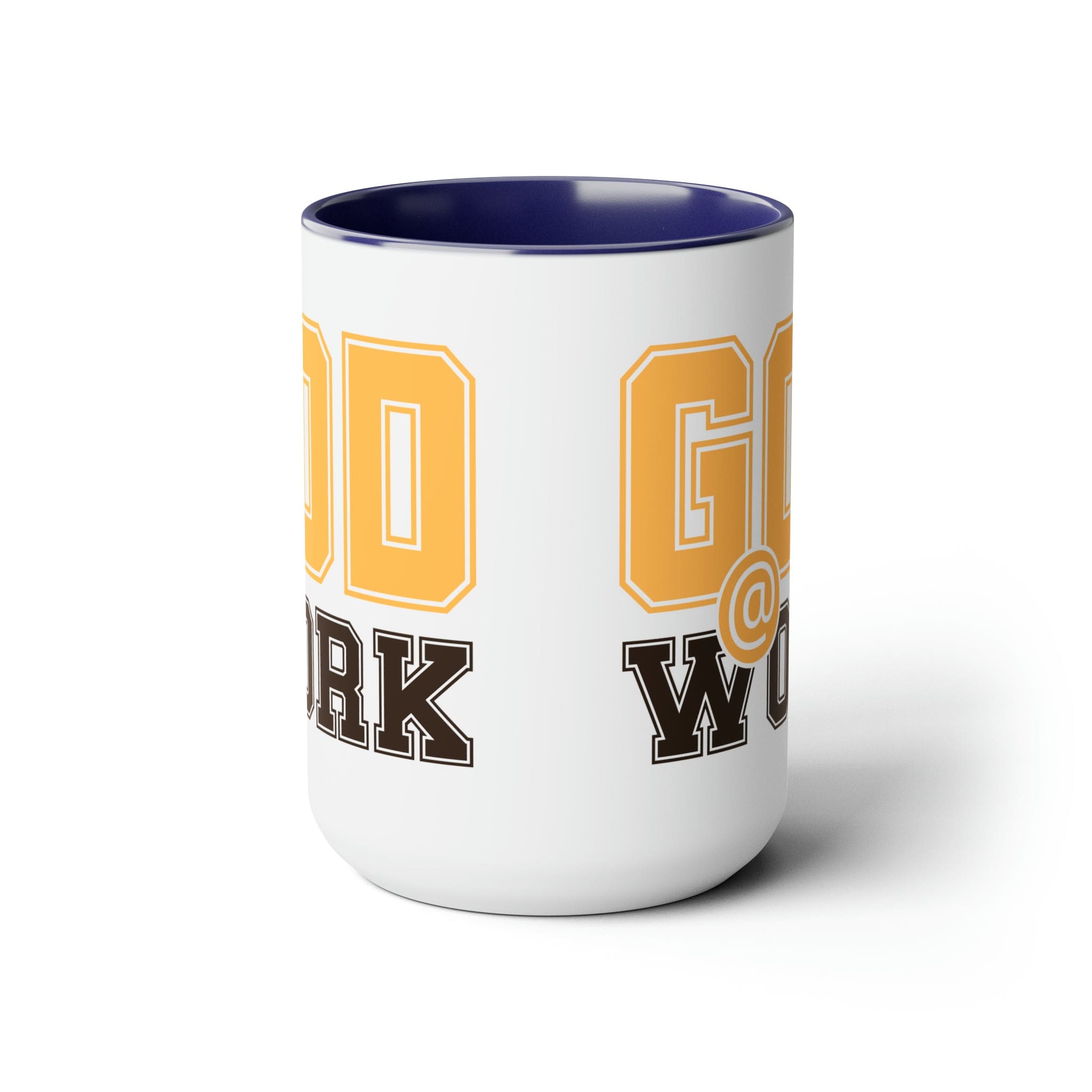 God @ Work Golden Yellow and Brown Ceramic Coffee Mug, featuring a stylish two-tone design and comfortable C-handle.