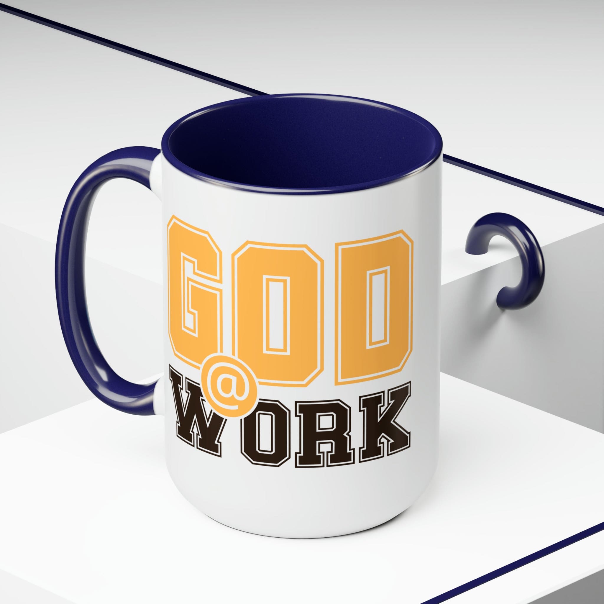 God @ Work Golden Yellow and Brown Ceramic Coffee Mug, featuring a stylish two-tone design and comfortable C-handle.