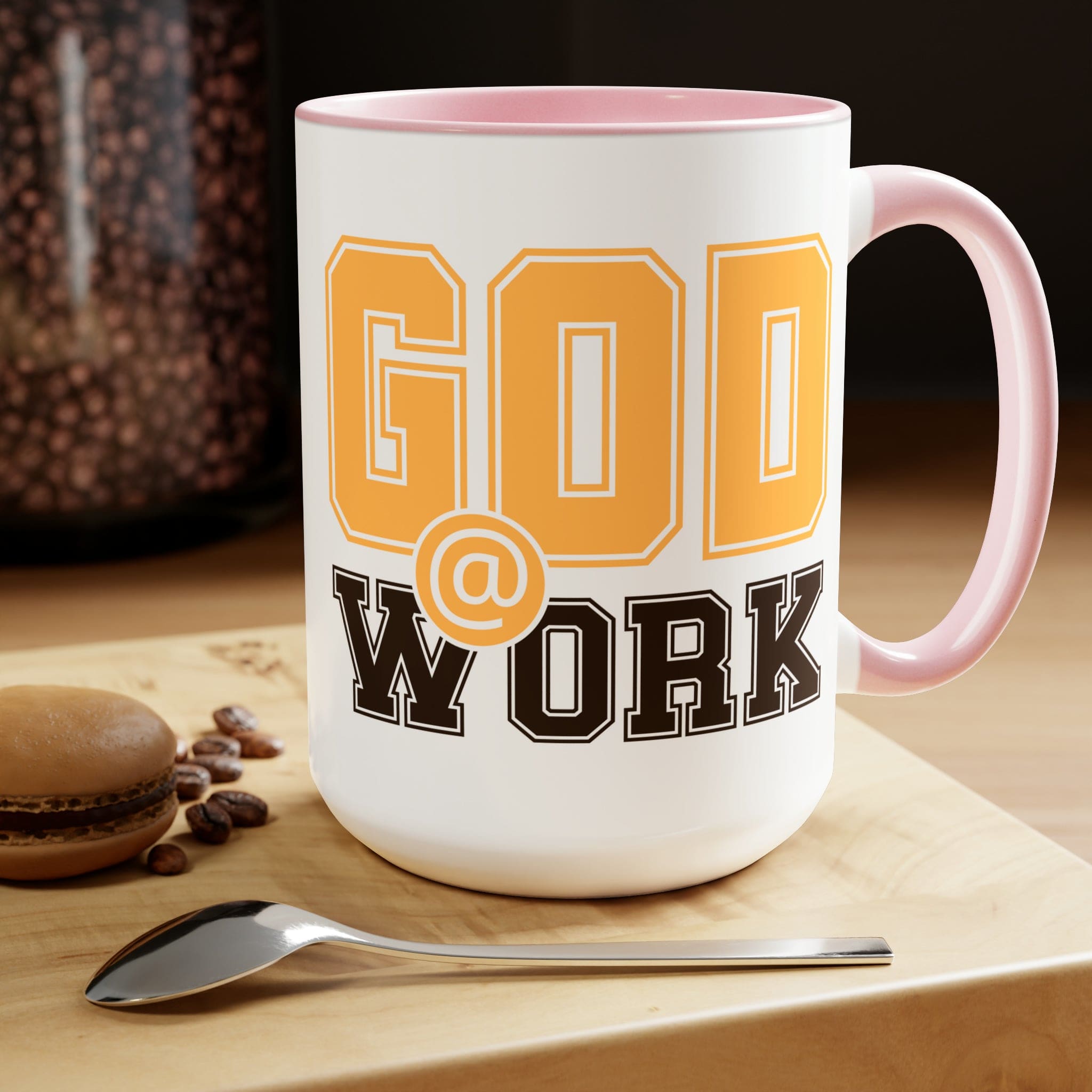 God @ Work Golden Yellow and Brown Ceramic Coffee Mug, featuring a stylish two-tone design and comfortable C-handle.