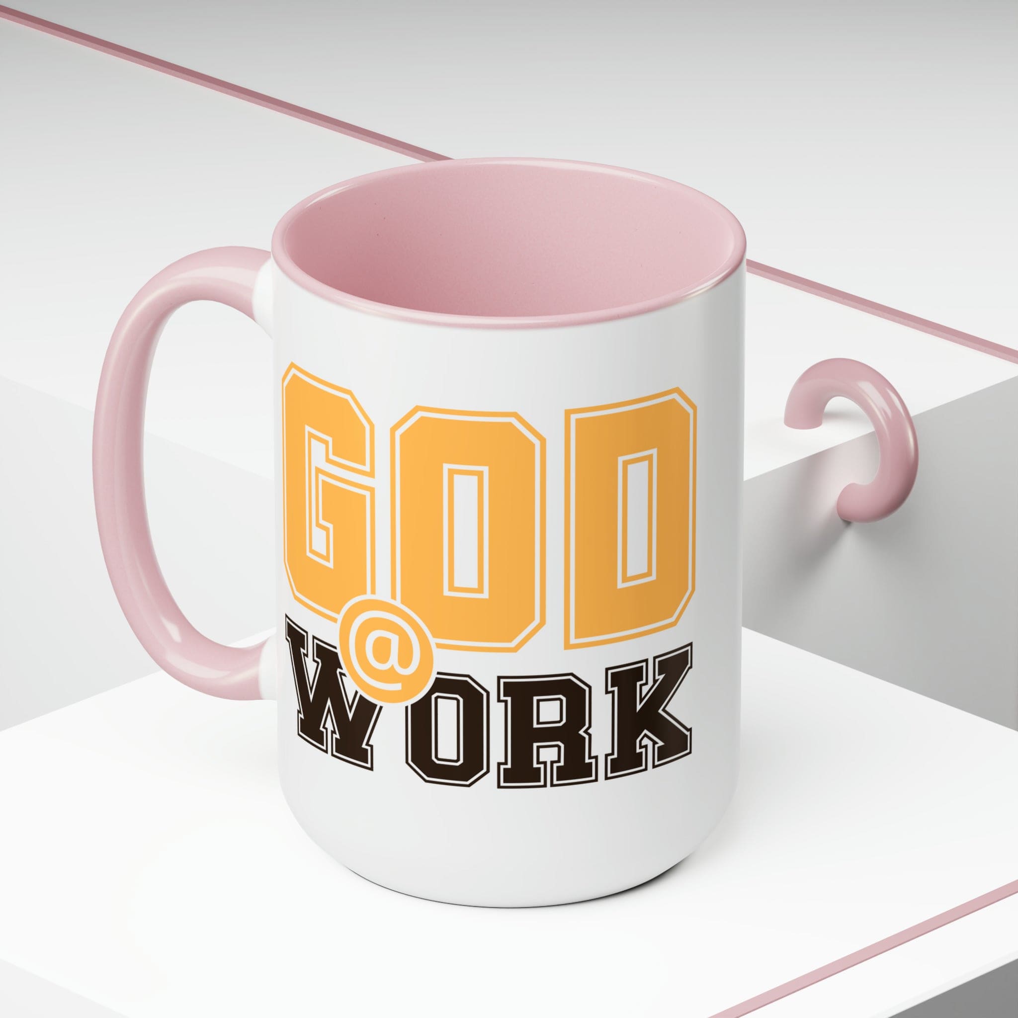 God @ Work Golden Yellow and Brown Ceramic Coffee Mug, featuring a stylish two-tone design and comfortable C-handle.