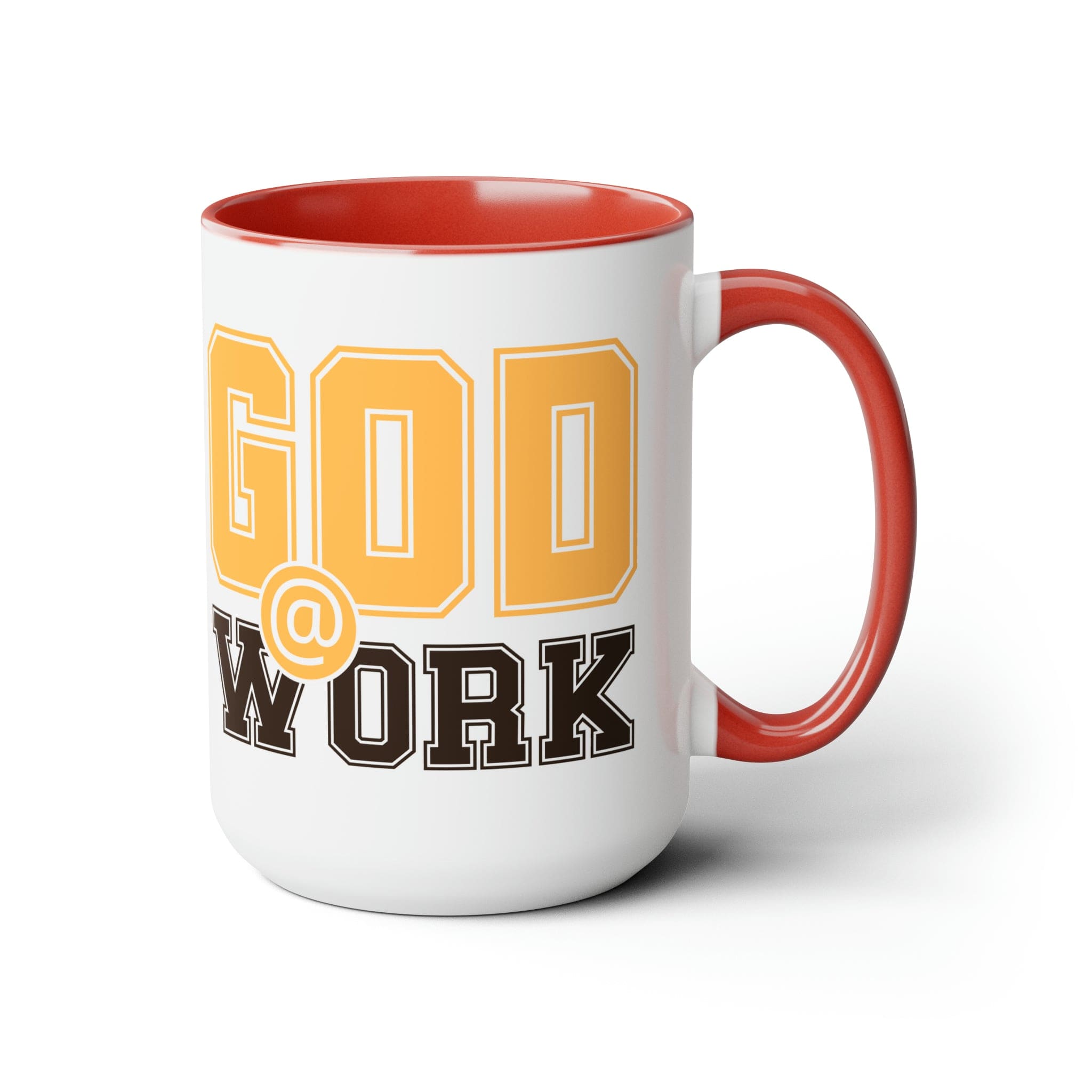 God @ Work Golden Yellow and Brown Ceramic Coffee Mug, featuring a stylish two-tone design and comfortable C-handle.