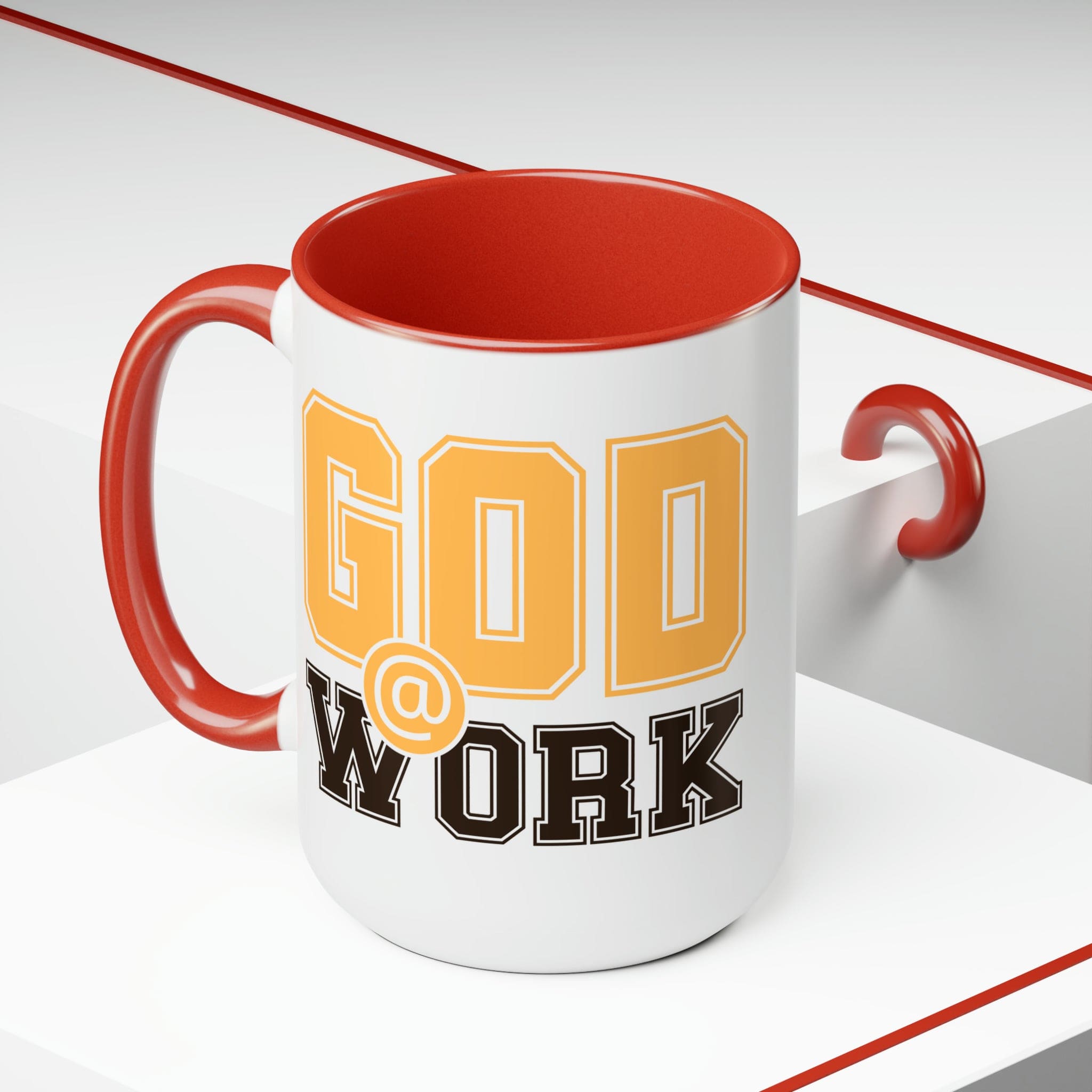 God @ Work Golden Yellow and Brown Ceramic Coffee Mug, featuring a stylish two-tone design and comfortable C-handle.