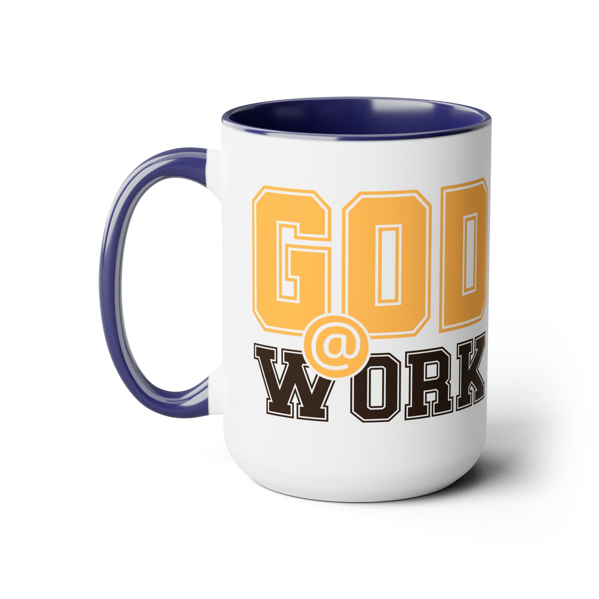 God @ Work Golden Yellow and Brown Ceramic Coffee Mug, featuring a stylish two-tone design and comfortable C-handle.