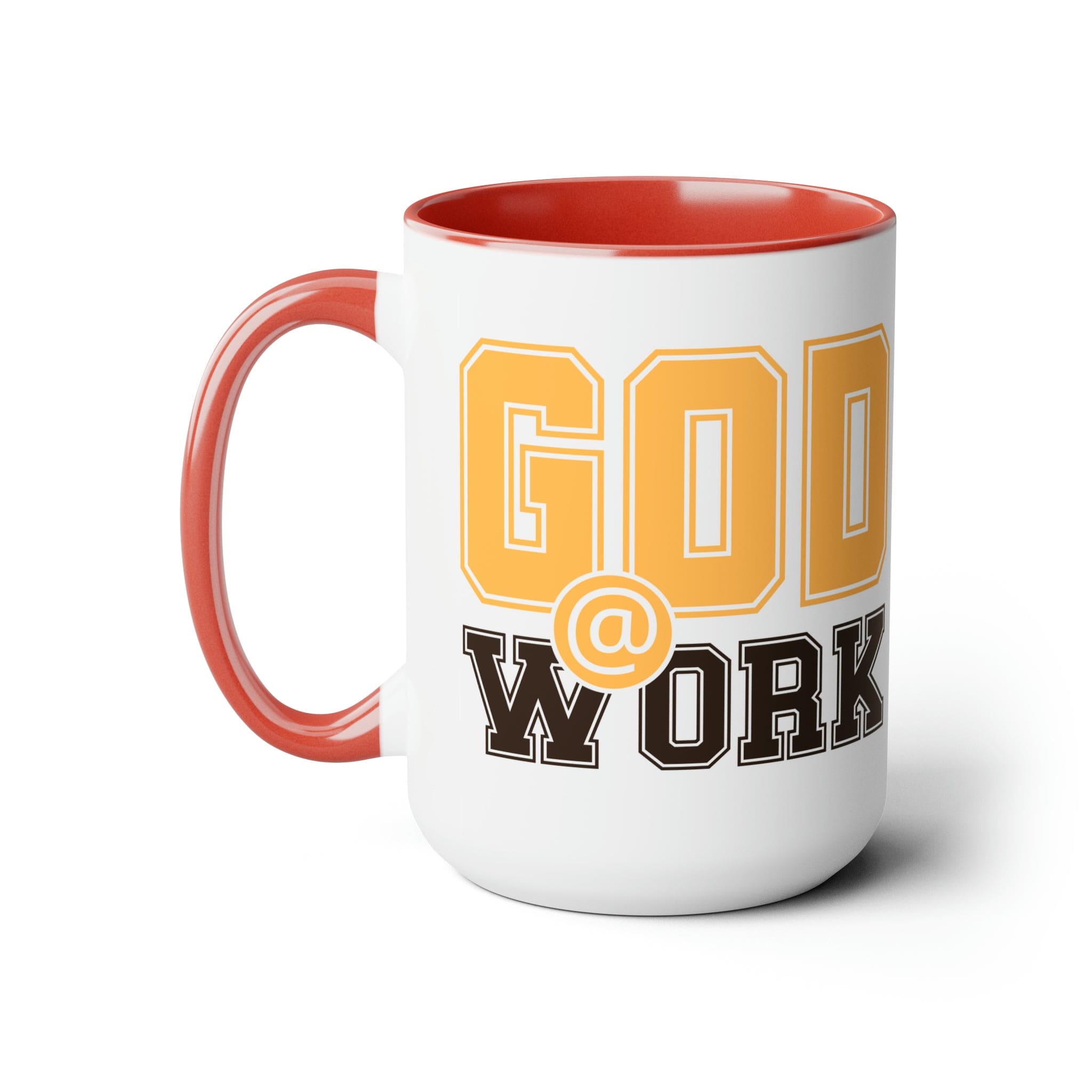 God @ Work Golden Yellow and Brown Ceramic Coffee Mug, featuring a stylish two-tone design and comfortable C-handle.