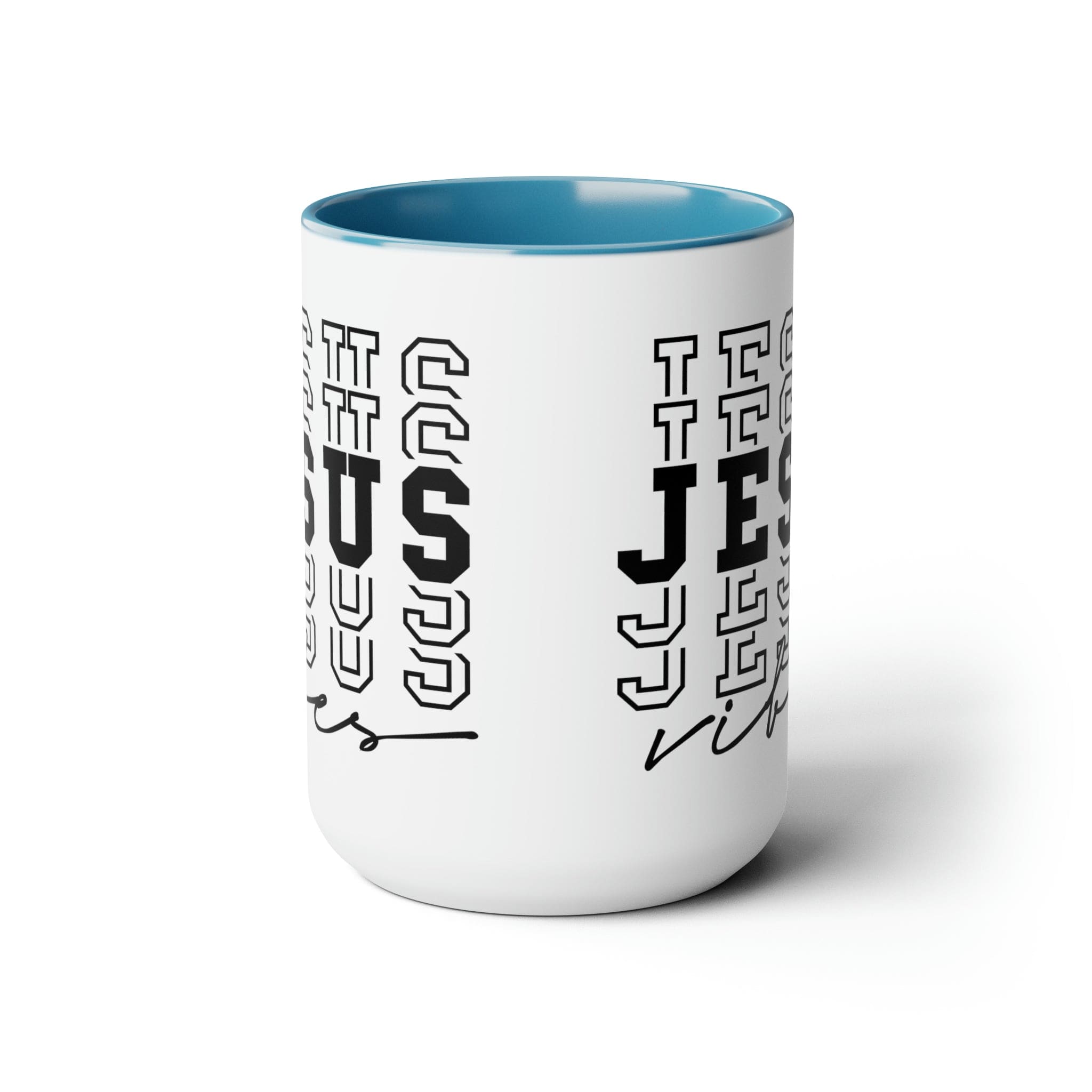 Jesus Vibes Ceramic Coffee Mug with a white exterior and colored interior, perfect for hot and cold beverages.