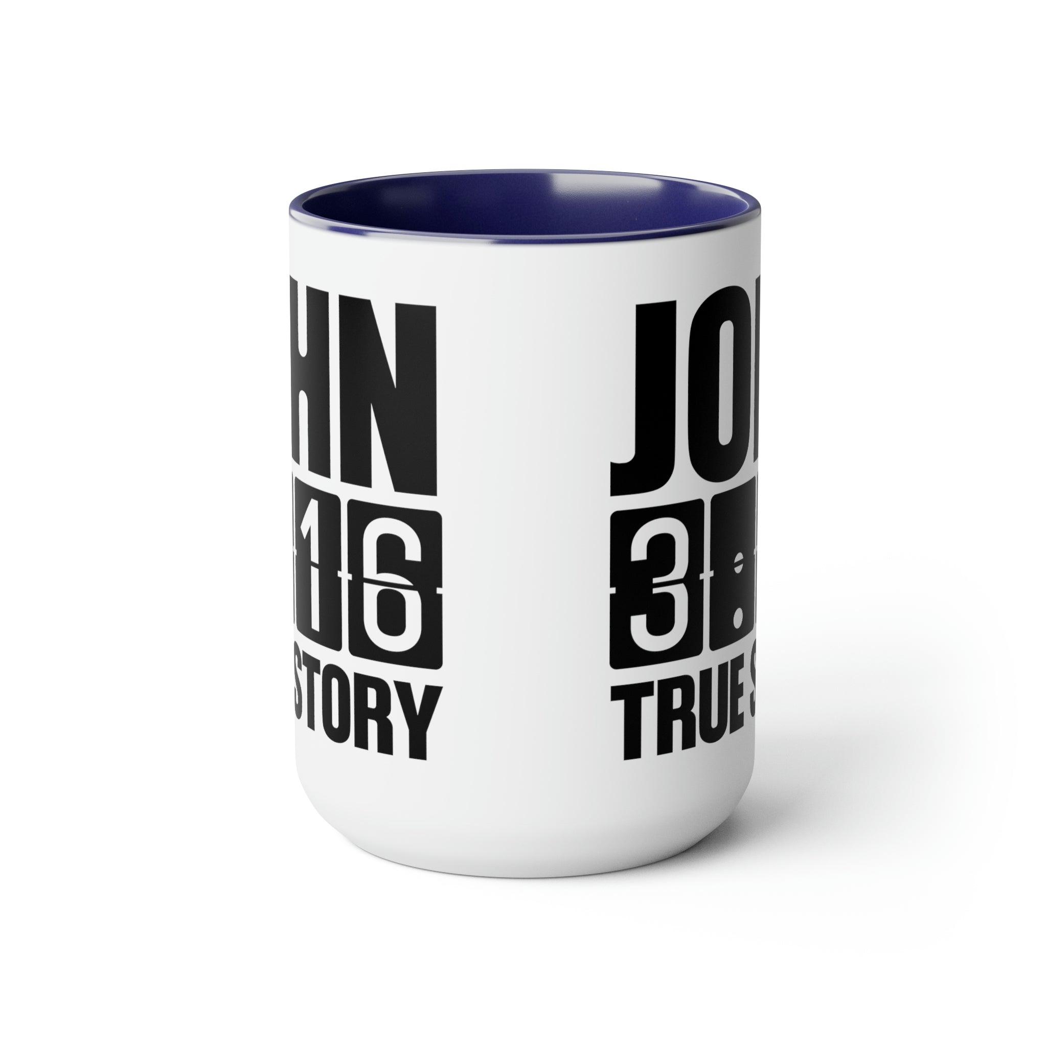 Accent Ceramic Coffee Mug 15oz with John 3:16 design, featuring a glossy finish and colorful handle.