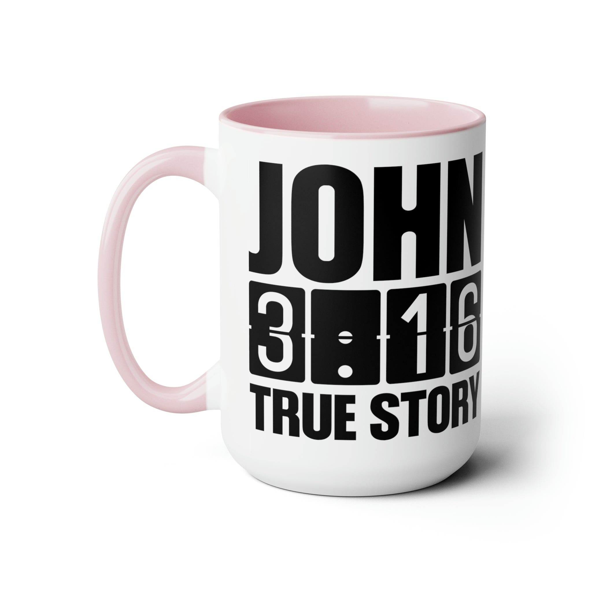 Accent Ceramic Coffee Mug 15oz with John 3:16 design, featuring a glossy finish and colorful handle.