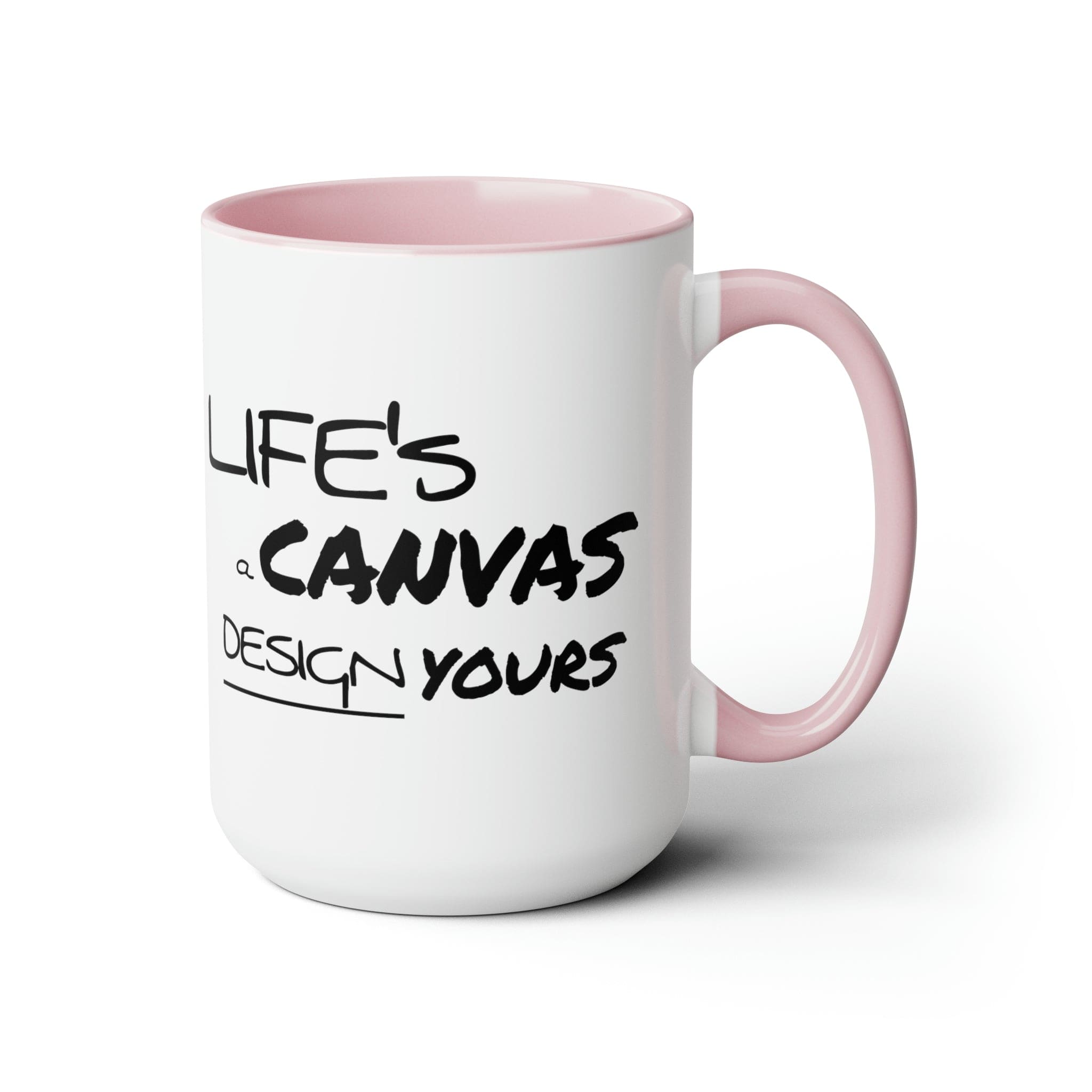 Black ceramic coffee mug with a motivational design, featuring a colored interior and handle, perfect for hot and cold beverages.