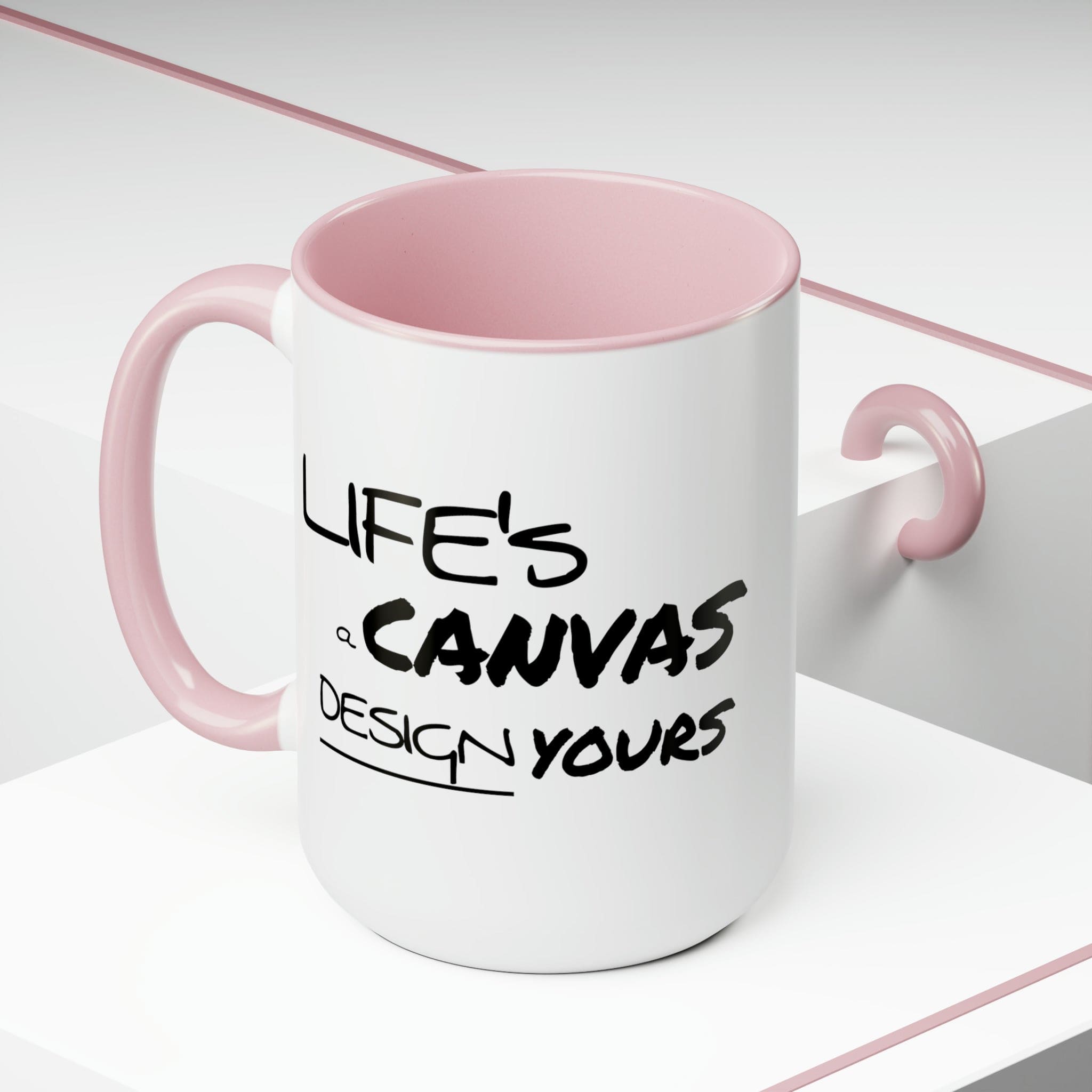 Black ceramic coffee mug with a motivational design, featuring a colored interior and handle, perfect for hot and cold beverages.