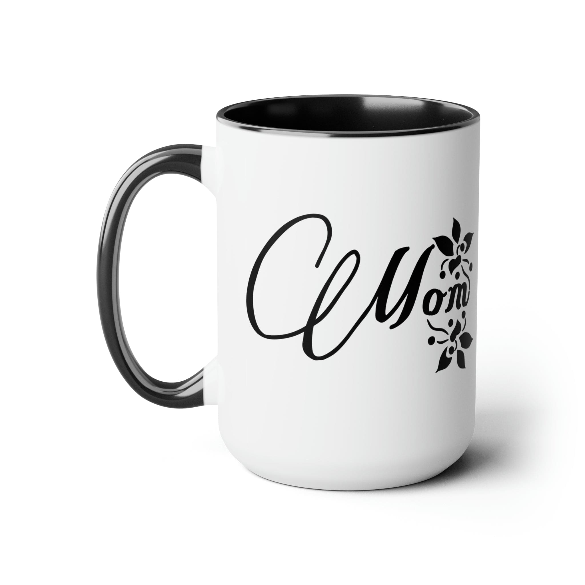 A stylish two-tone ceramic coffee mug with a white exterior and colored interior, featuring a comfortable C-handle, perfect for hot and cold beverages.