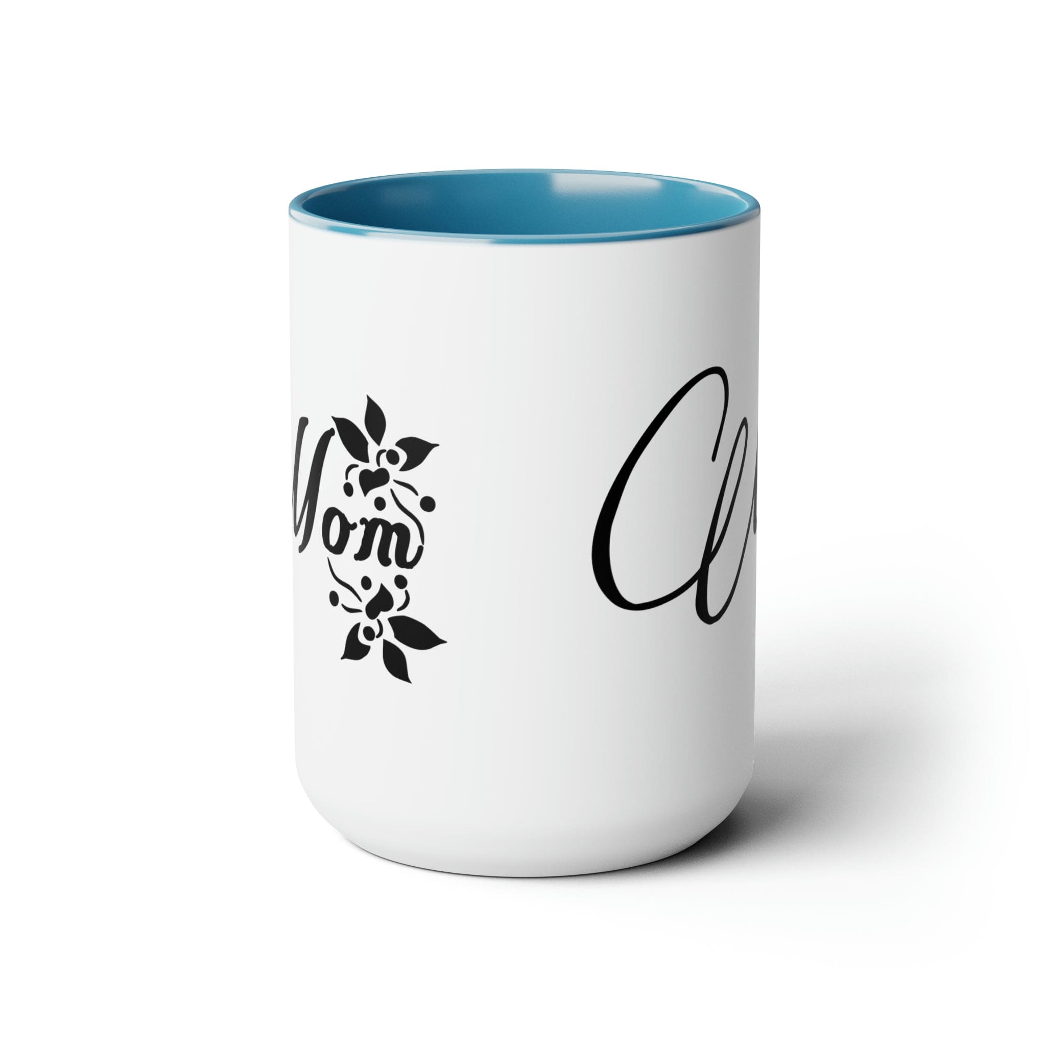 A stylish two-tone ceramic coffee mug with a white exterior and colored interior, featuring a comfortable C-handle, perfect for hot and cold beverages.