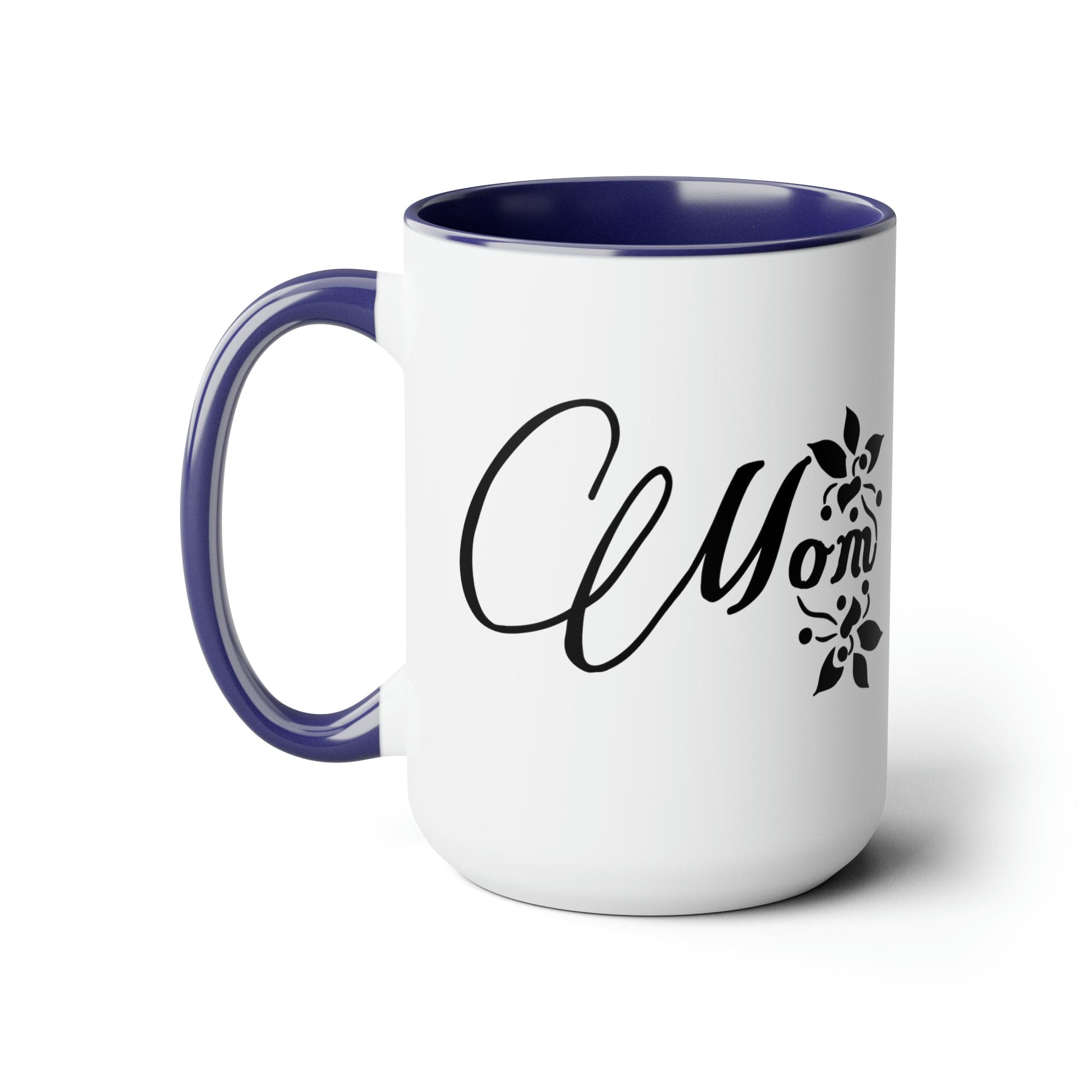 A stylish two-tone ceramic coffee mug with a white exterior and colored interior, featuring a comfortable C-handle, perfect for hot and cold beverages.