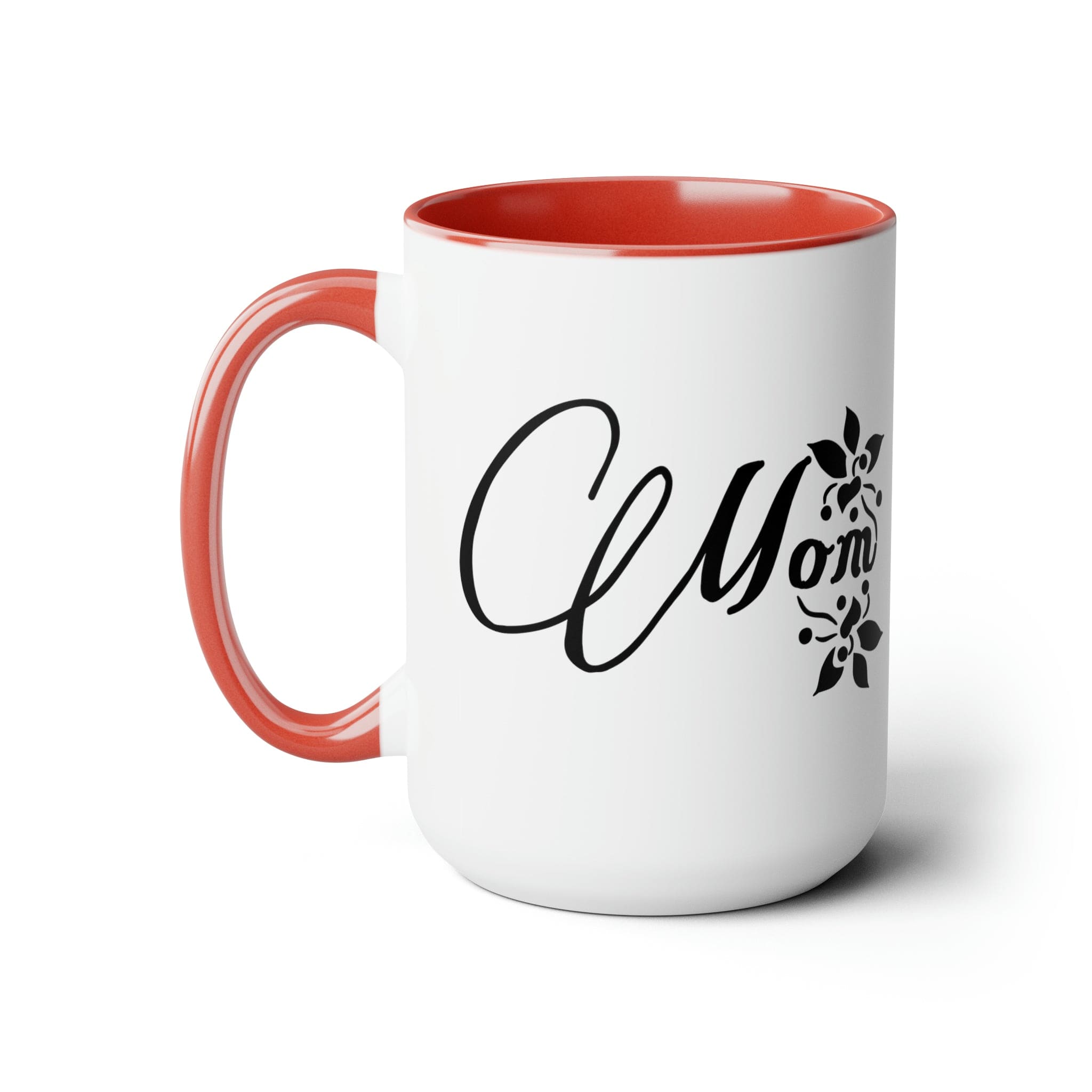 A stylish two-tone ceramic coffee mug with a white exterior and colored interior, featuring a comfortable C-handle, perfect for hot and cold beverages.