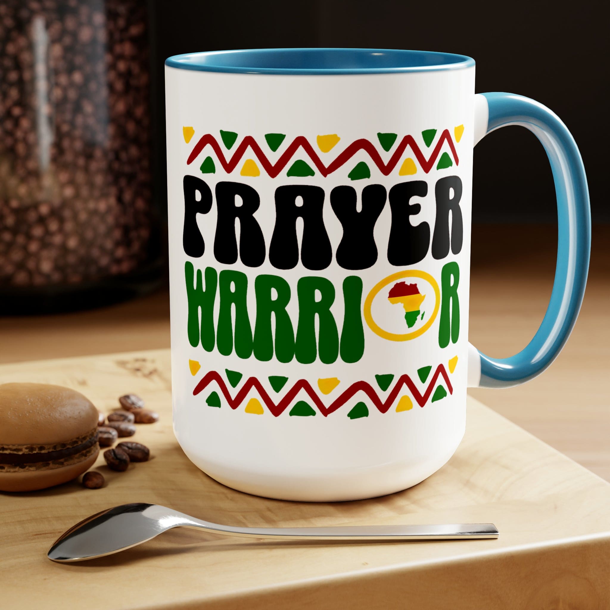 Prayer Warrior Accent Ceramic Coffee Mug with a black exterior and colored interior, showcasing a stylish design perfect for beverages.