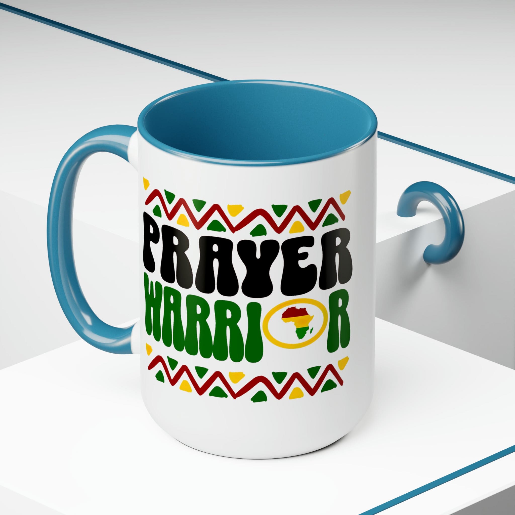 Prayer Warrior Accent Ceramic Coffee Mug with a black exterior and colored interior, showcasing a stylish design perfect for beverages.