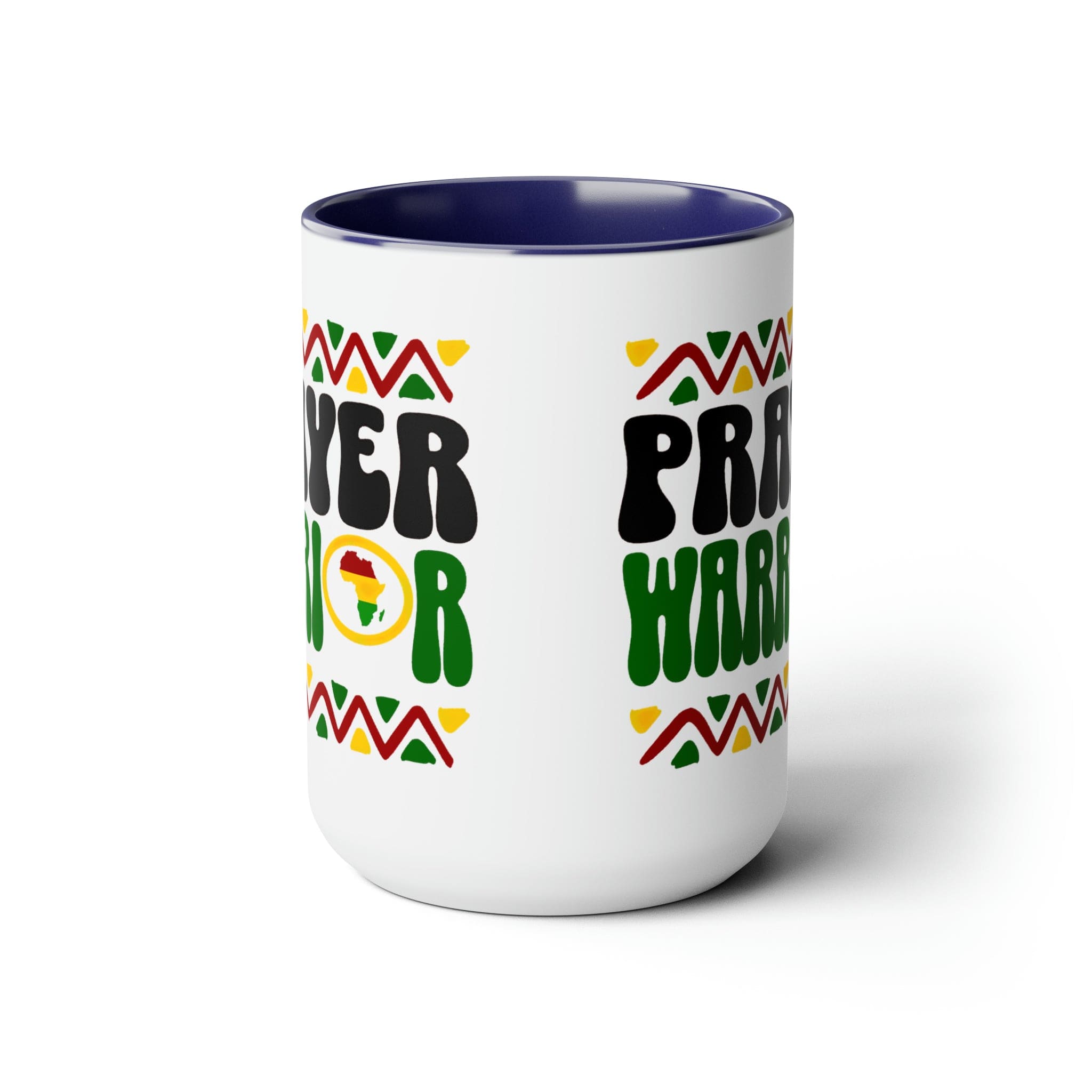 Prayer Warrior Accent Ceramic Coffee Mug with a black exterior and colored interior, showcasing a stylish design perfect for beverages.