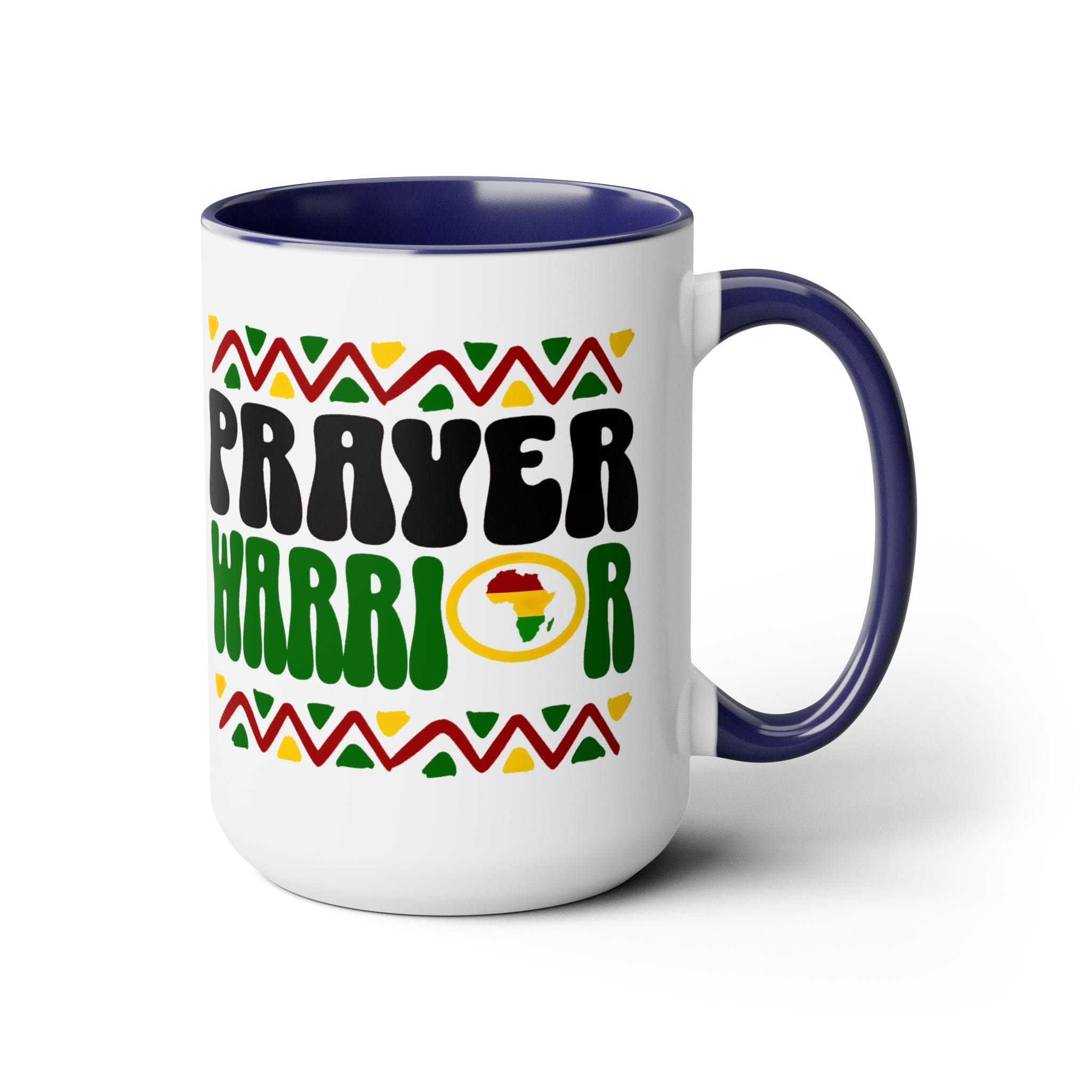 Prayer Warrior Accent Ceramic Coffee Mug with a black exterior and colored interior, showcasing a stylish design perfect for beverages.