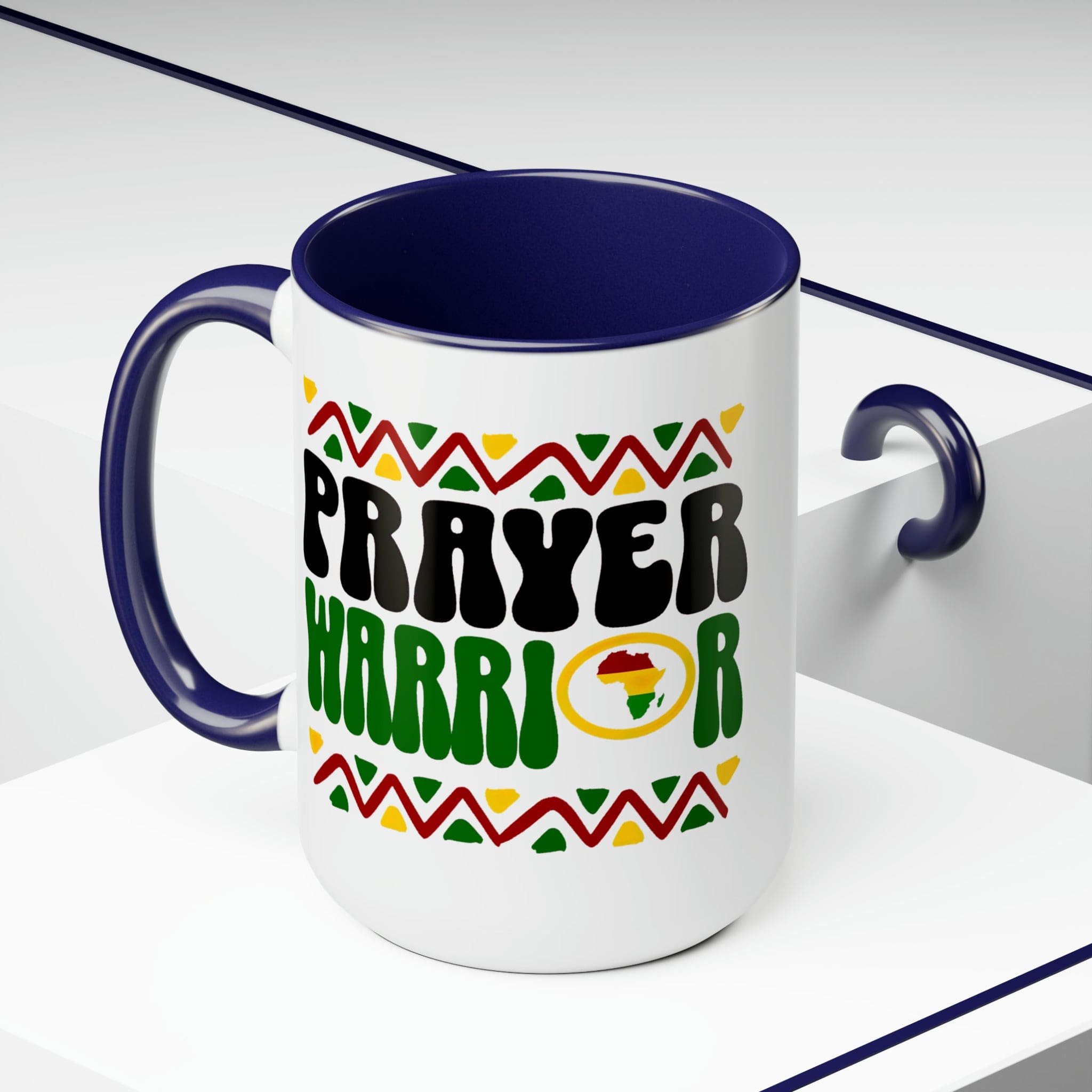 Prayer Warrior Accent Ceramic Coffee Mug with a black exterior and colored interior, showcasing a stylish design perfect for beverages.