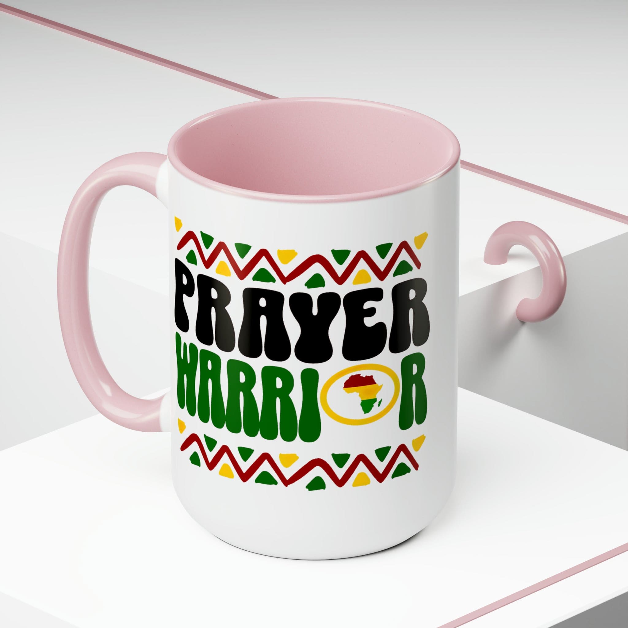 Prayer Warrior Accent Ceramic Coffee Mug with a black exterior and colored interior, showcasing a stylish design perfect for beverages.