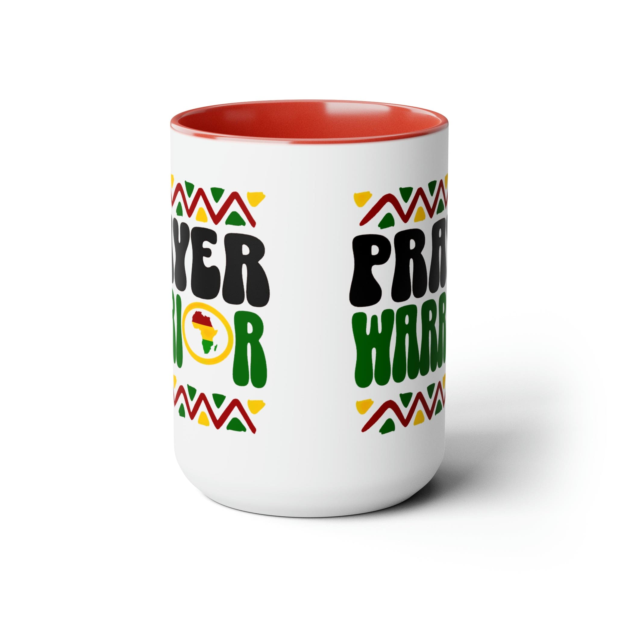 Prayer Warrior Accent Ceramic Coffee Mug with a black exterior and colored interior, showcasing a stylish design perfect for beverages.