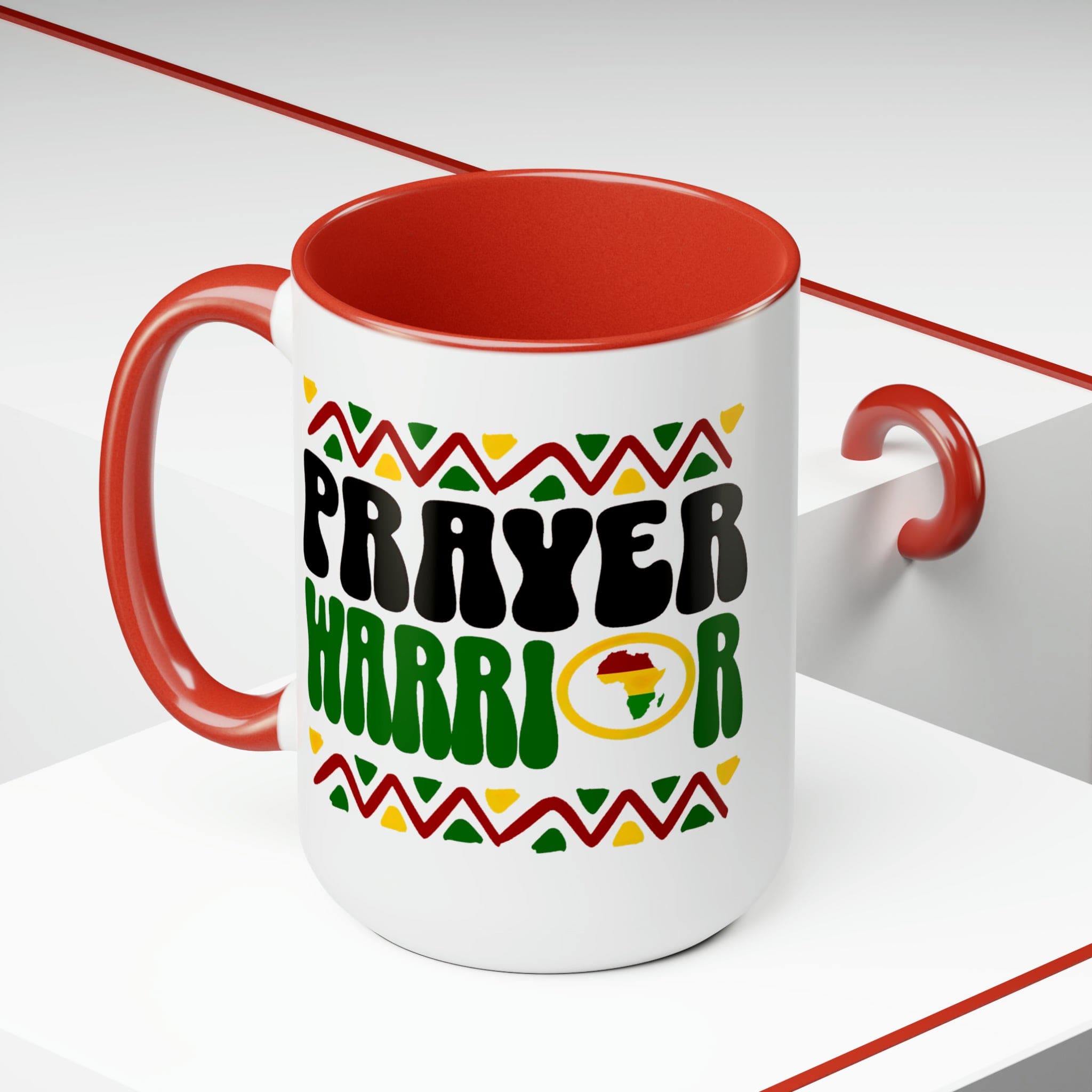 Prayer Warrior Accent Ceramic Coffee Mug with a black exterior and colored interior, showcasing a stylish design perfect for beverages.