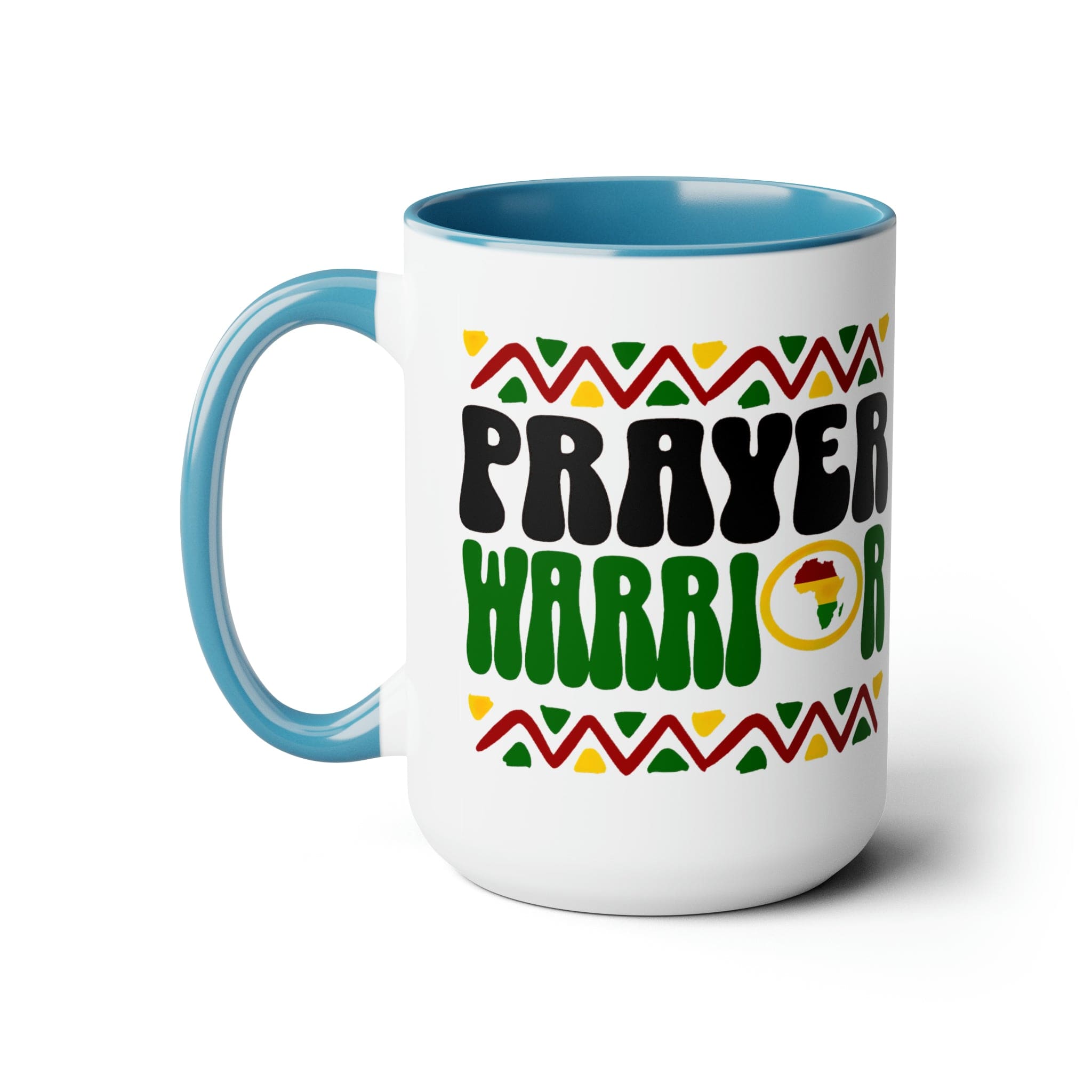 Prayer Warrior Accent Ceramic Coffee Mug with a black exterior and colored interior, showcasing a stylish design perfect for beverages.