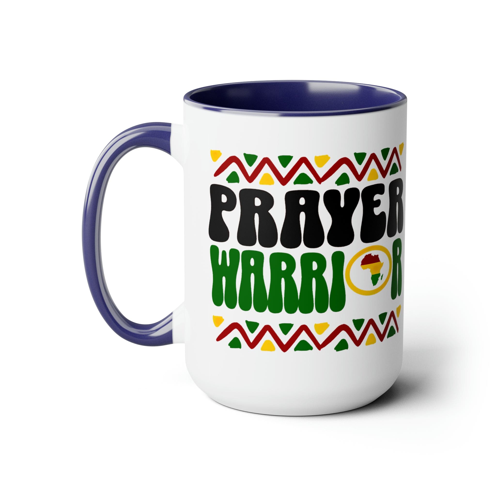 Prayer Warrior Accent Ceramic Coffee Mug with a black exterior and colored interior, showcasing a stylish design perfect for beverages.