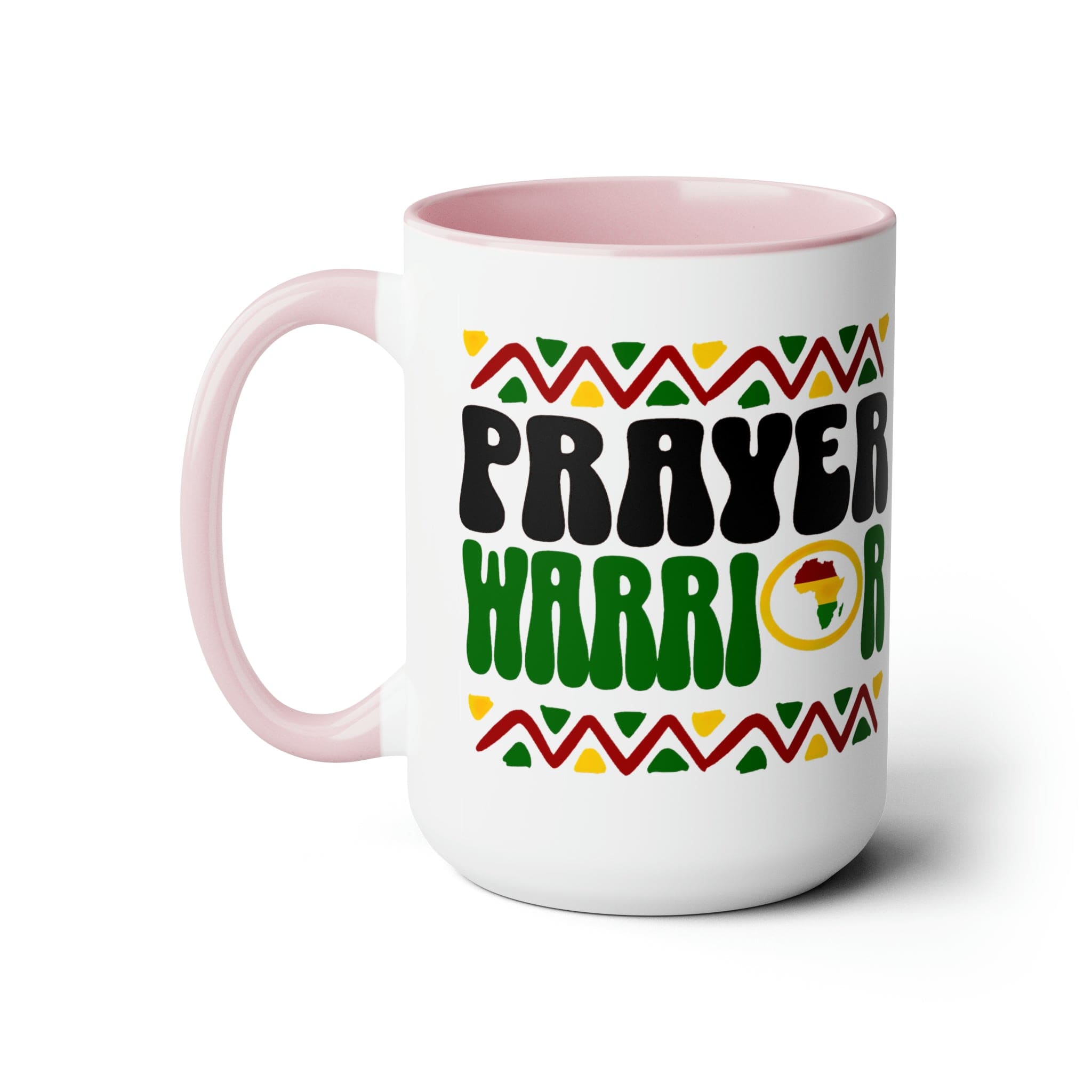 Prayer Warrior Accent Ceramic Coffee Mug with a black exterior and colored interior, showcasing a stylish design perfect for beverages.