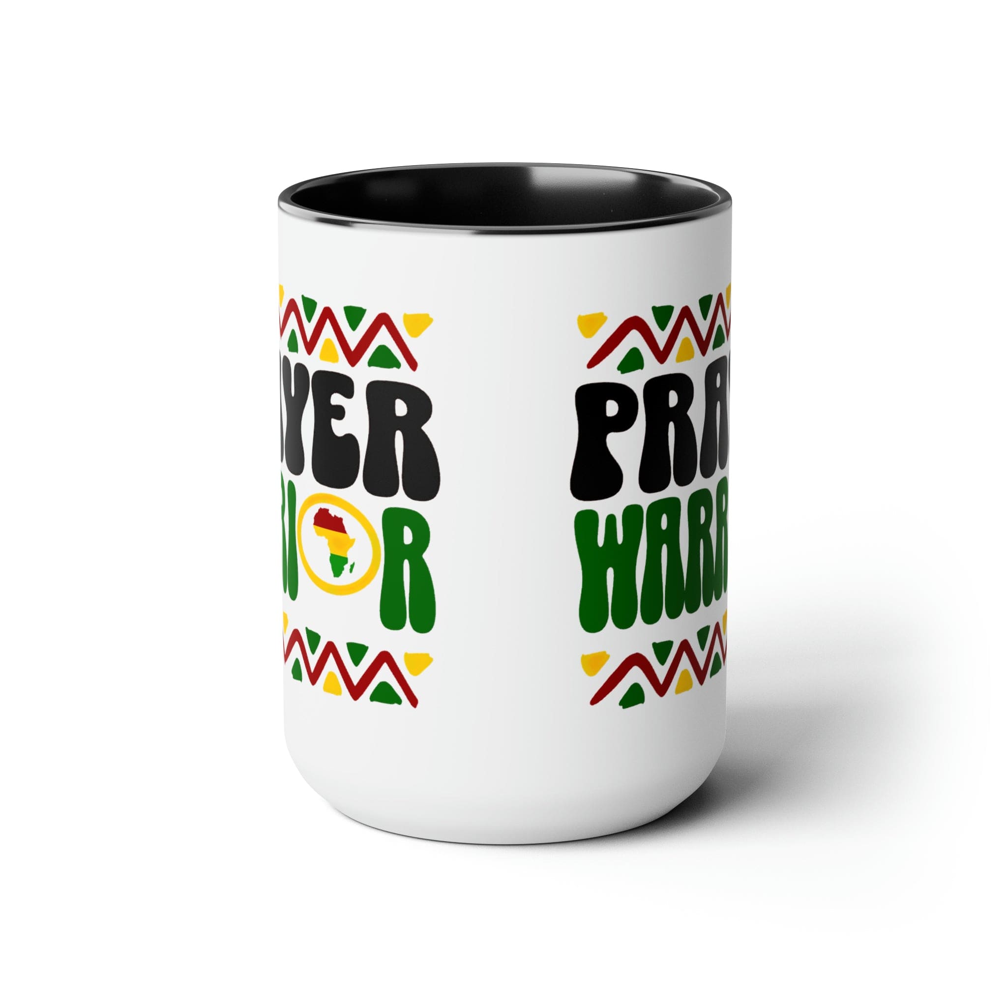 Prayer Warrior Accent Ceramic Coffee Mug with a black exterior and colored interior, showcasing a stylish design perfect for beverages.