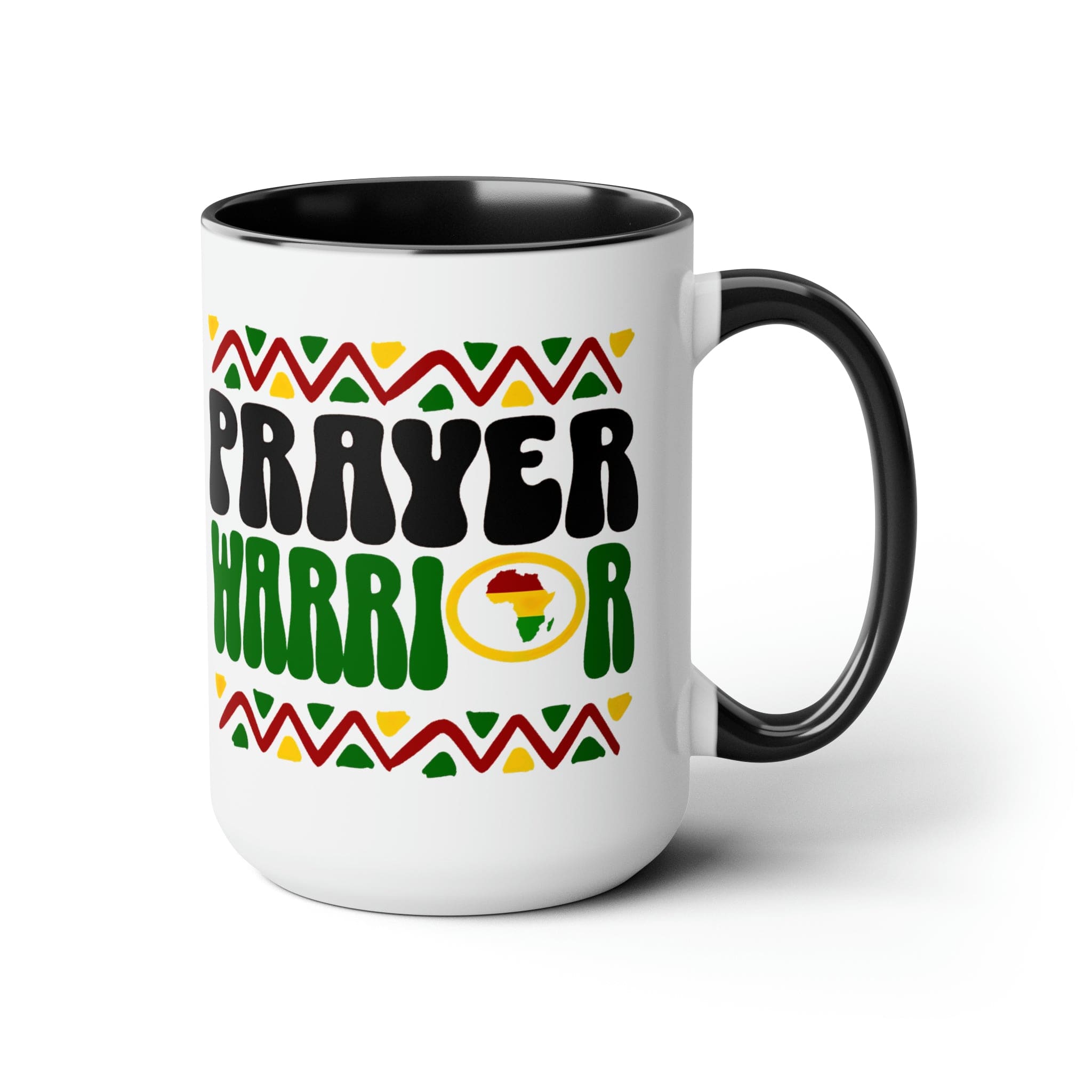 Prayer Warrior Accent Ceramic Coffee Mug with a black exterior and colored interior, showcasing a stylish design perfect for beverages.