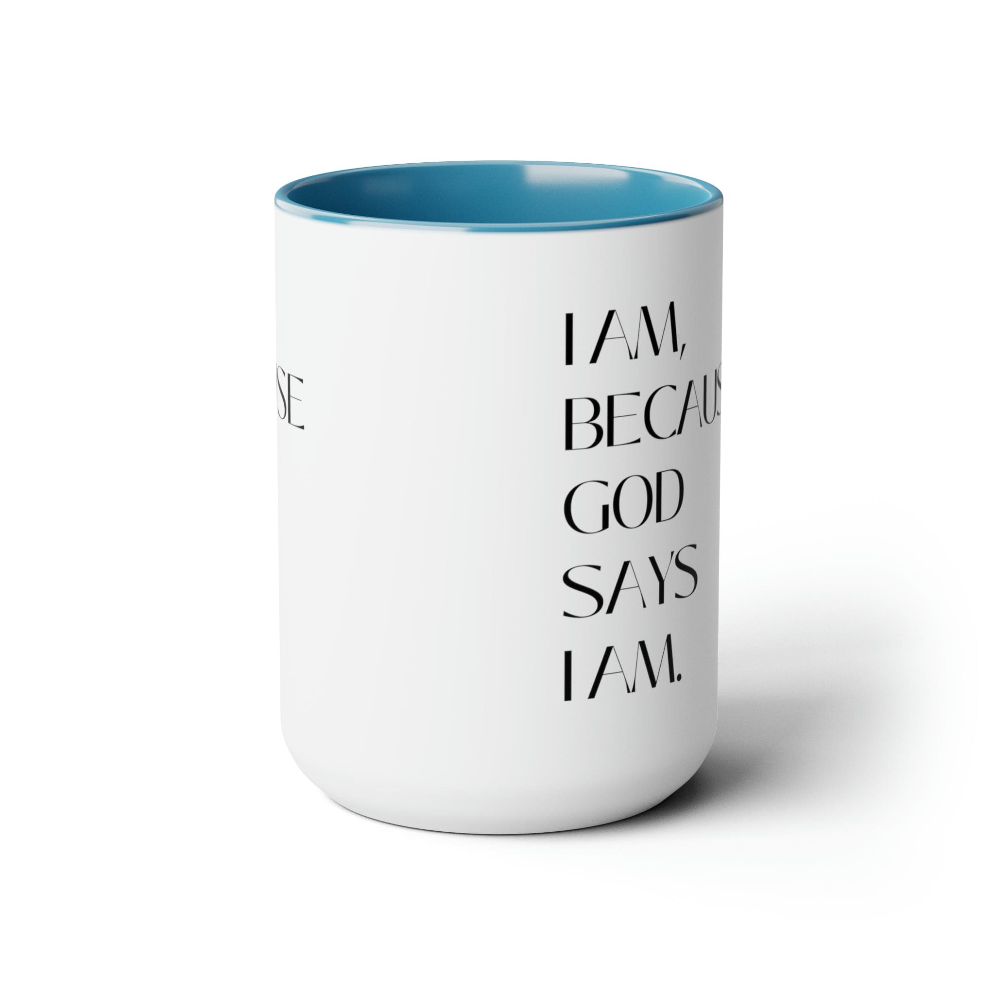 Accent Ceramic Coffee Mug 15oz with inspirational quote, featuring a white exterior and colored interior, perfect for hot and cold beverages.