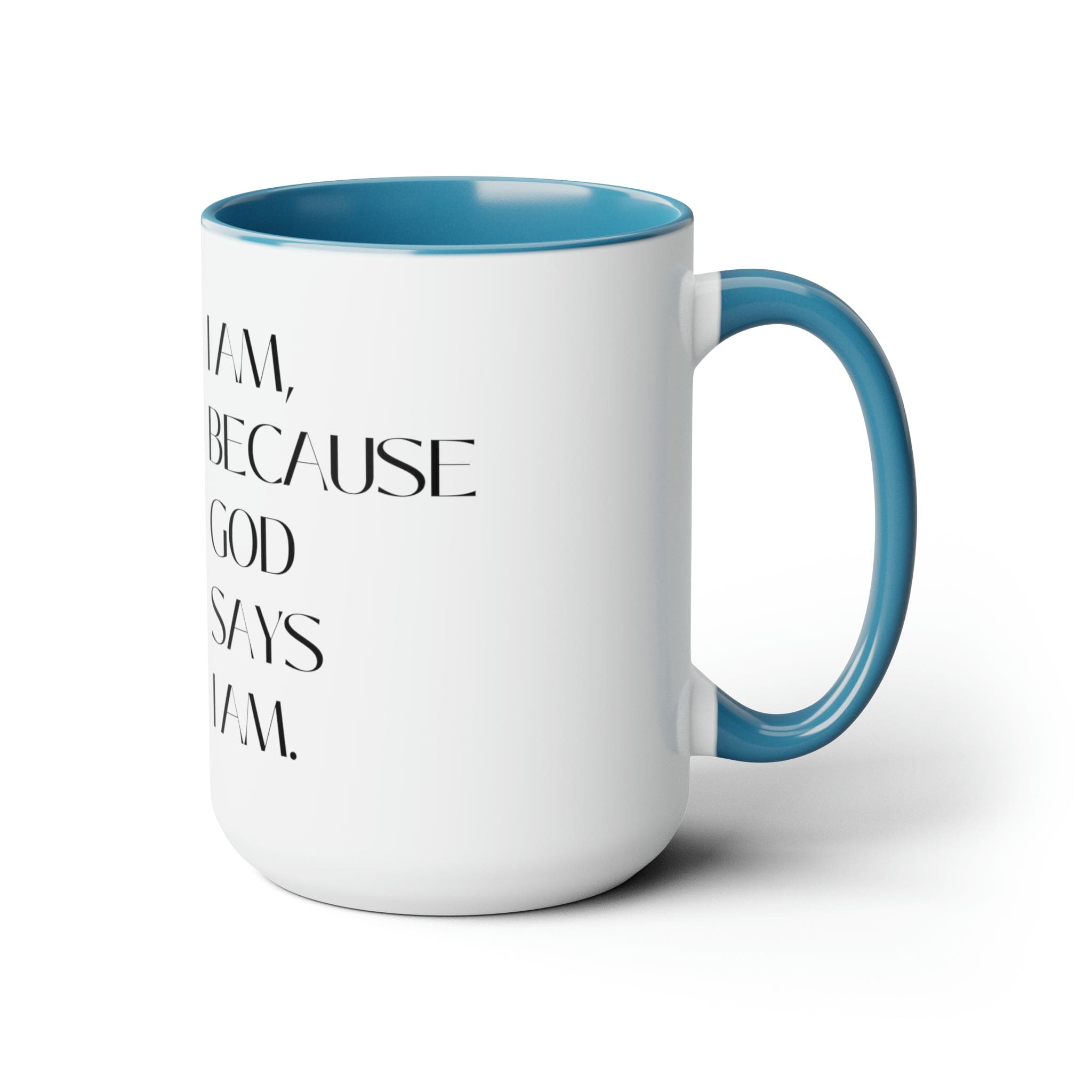 Accent Ceramic Coffee Mug 15oz with inspirational quote, featuring a white exterior and colored interior, perfect for hot and cold beverages.