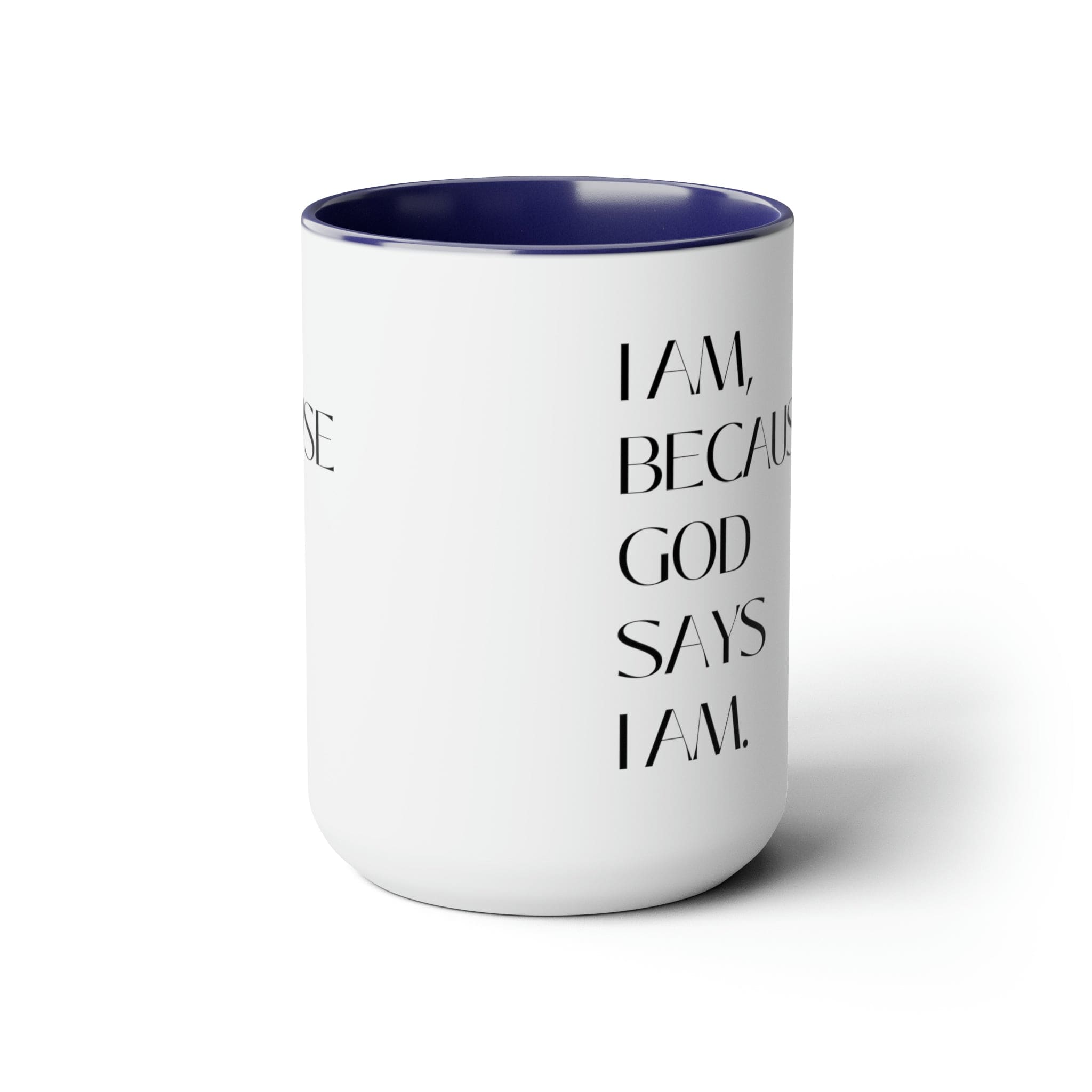 Accent Ceramic Coffee Mug 15oz with inspirational quote, featuring a white exterior and colored interior, perfect for hot and cold beverages.