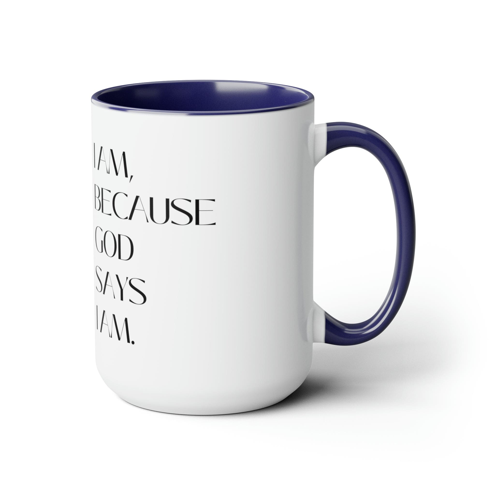 Accent Ceramic Coffee Mug 15oz with inspirational quote, featuring a white exterior and colored interior, perfect for hot and cold beverages.