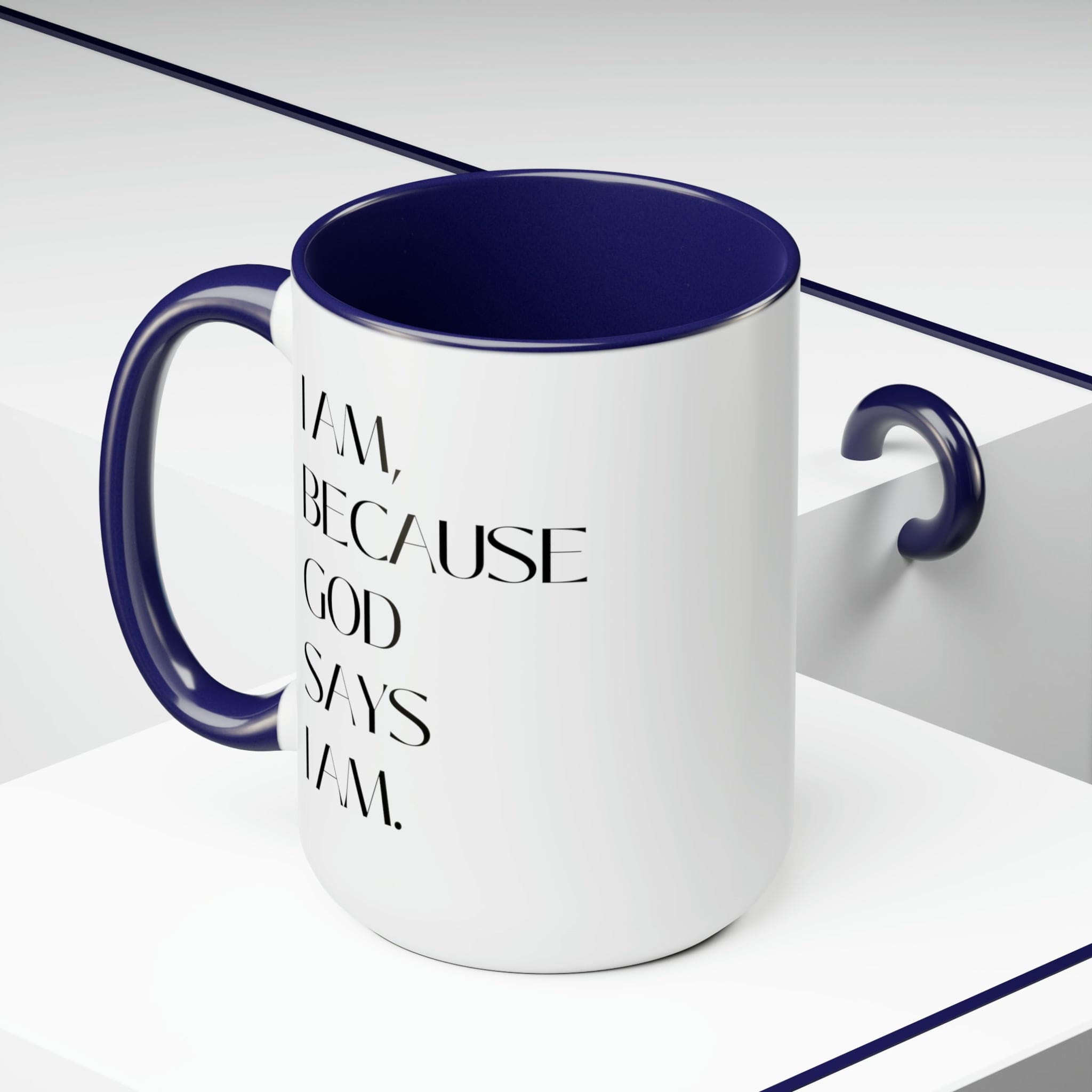 Accent Ceramic Coffee Mug 15oz with inspirational quote, featuring a white exterior and colored interior, perfect for hot and cold beverages.