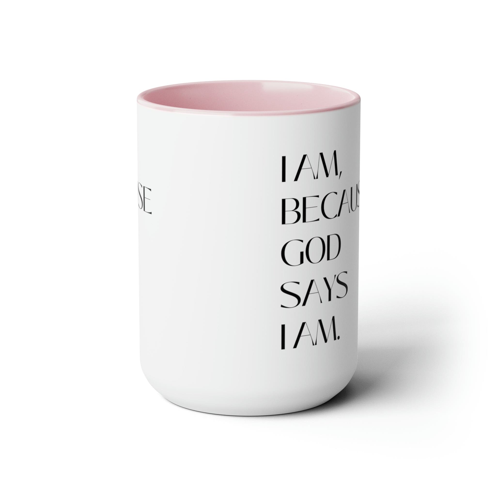 Accent Ceramic Coffee Mug 15oz with inspirational quote, featuring a white exterior and colored interior, perfect for hot and cold beverages.