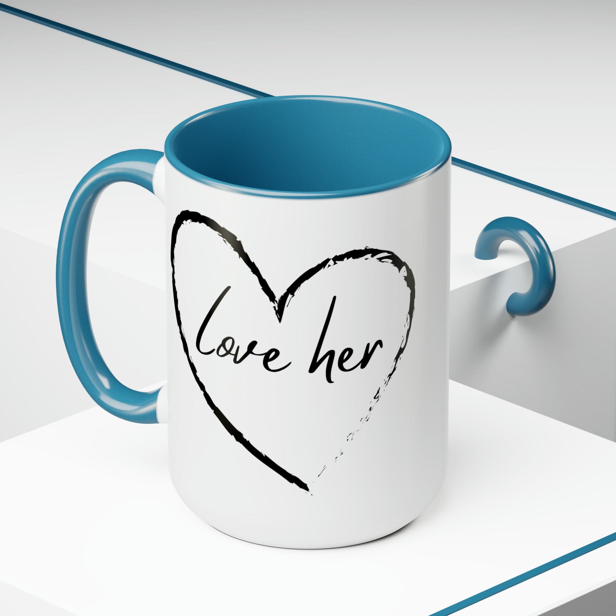 Accent Ceramic Coffee Mug 15oz with white exterior and colored interior, featuring a C-handle and rounded corners.