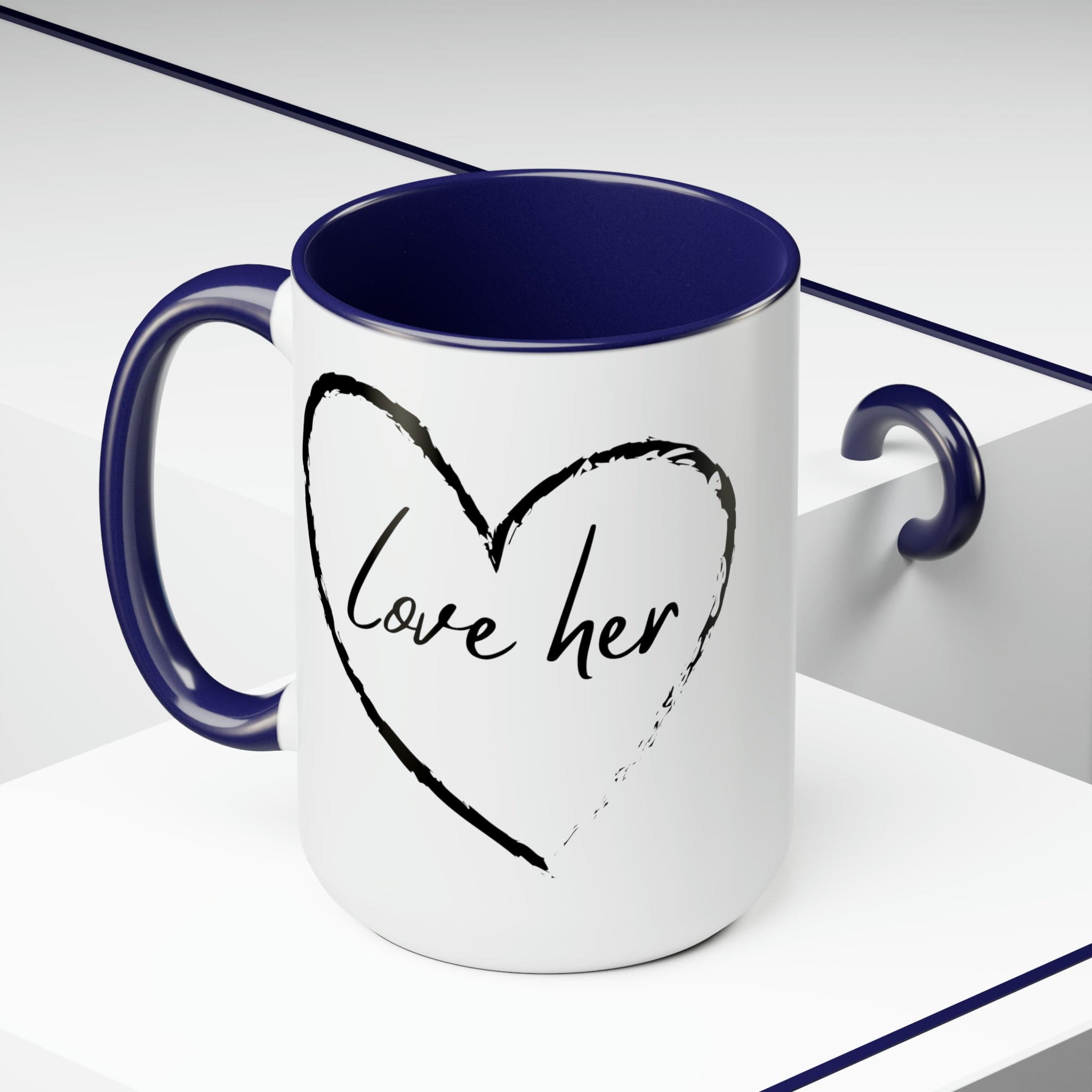 Accent Ceramic Coffee Mug 15oz with white exterior and colored interior, featuring a C-handle and rounded corners.