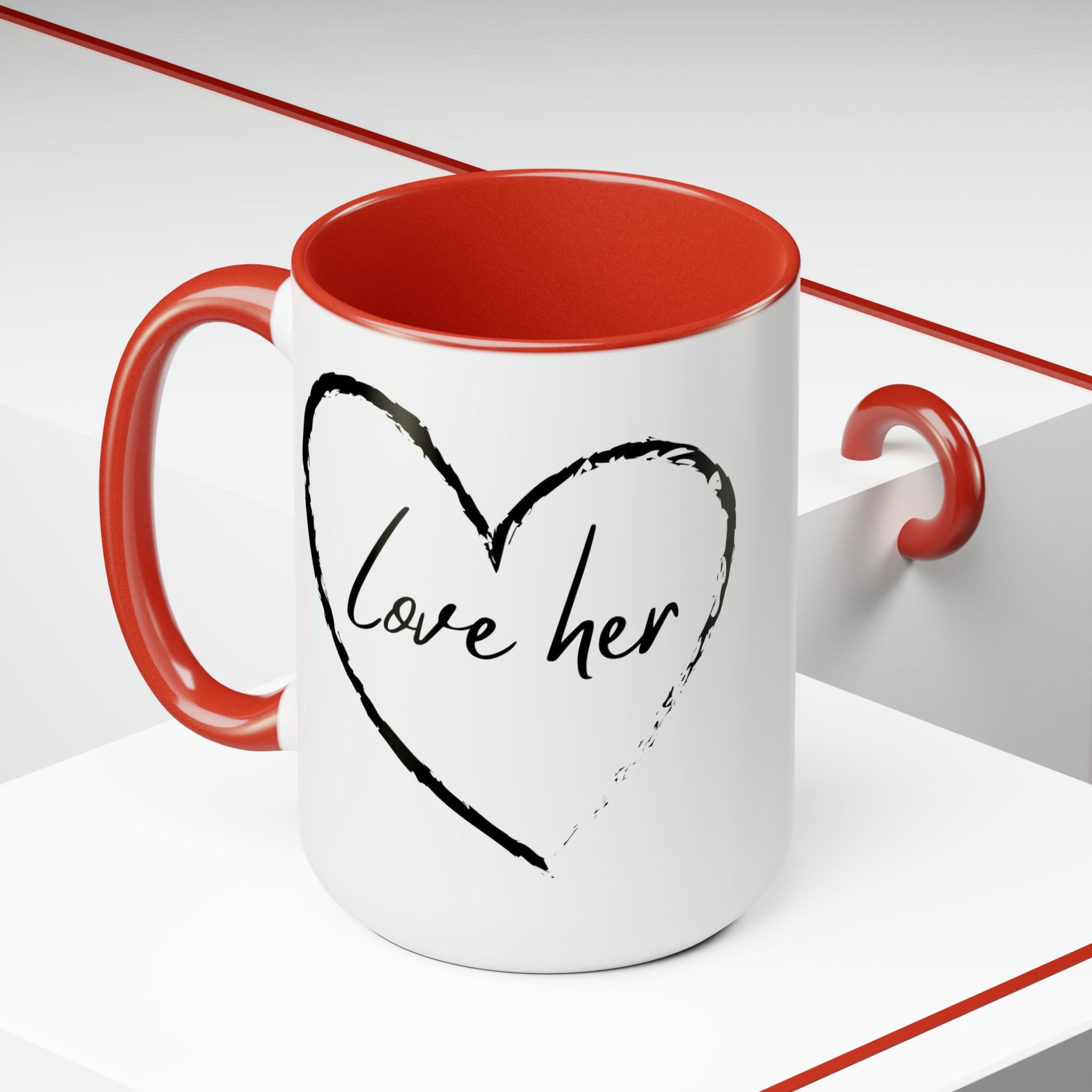 Accent Ceramic Coffee Mug 15oz with white exterior and colored interior, featuring a C-handle and rounded corners.