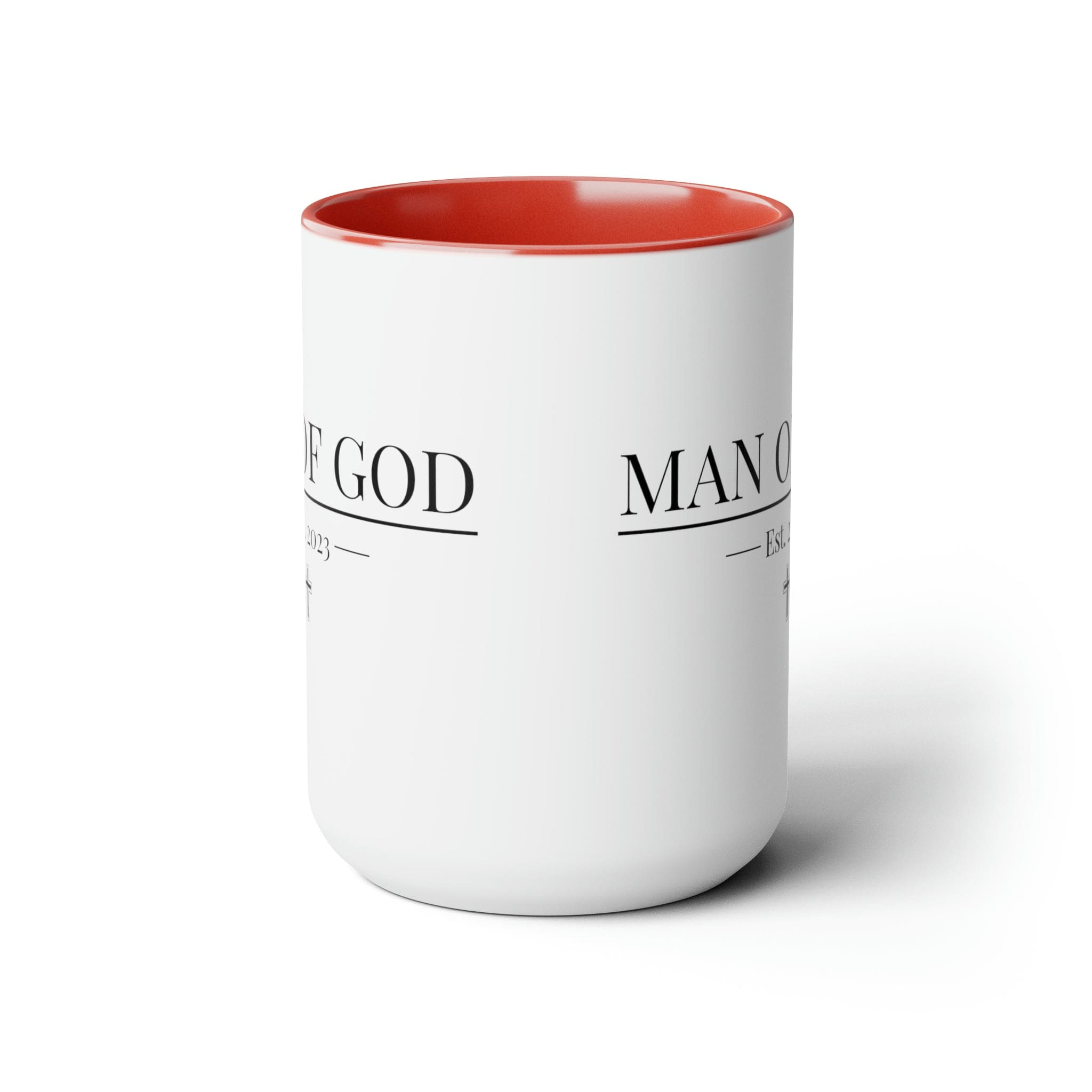 Accent Ceramic Coffee Mug 15oz with a white exterior and colored interior, featuring a comfortable C-handle, perfect for hot and cold beverages.