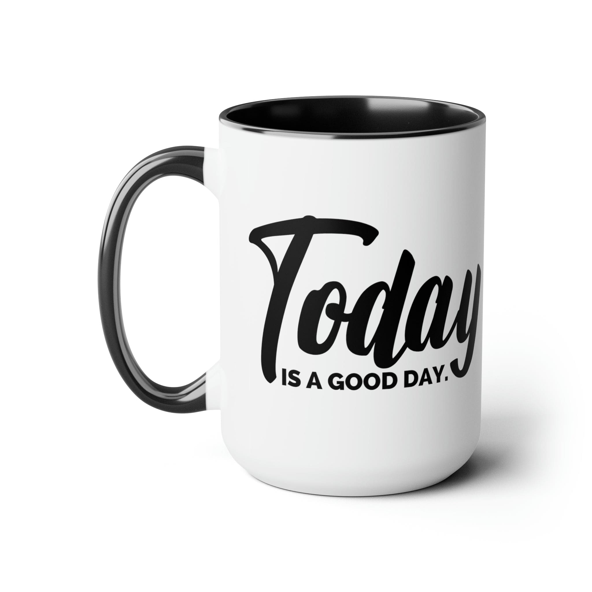 Accent Ceramic Coffee Mug with 'Today is a Good Day' black illustration, featuring a white exterior and colored interior.