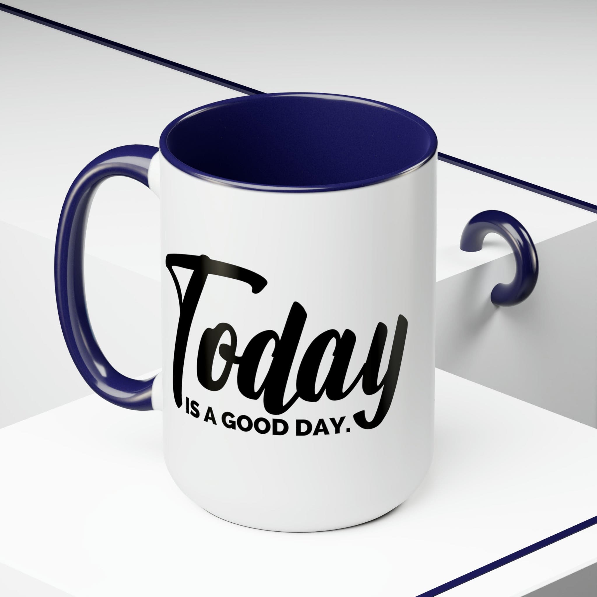 Accent Ceramic Coffee Mug with 'Today is a Good Day' black illustration, featuring a white exterior and colored interior.