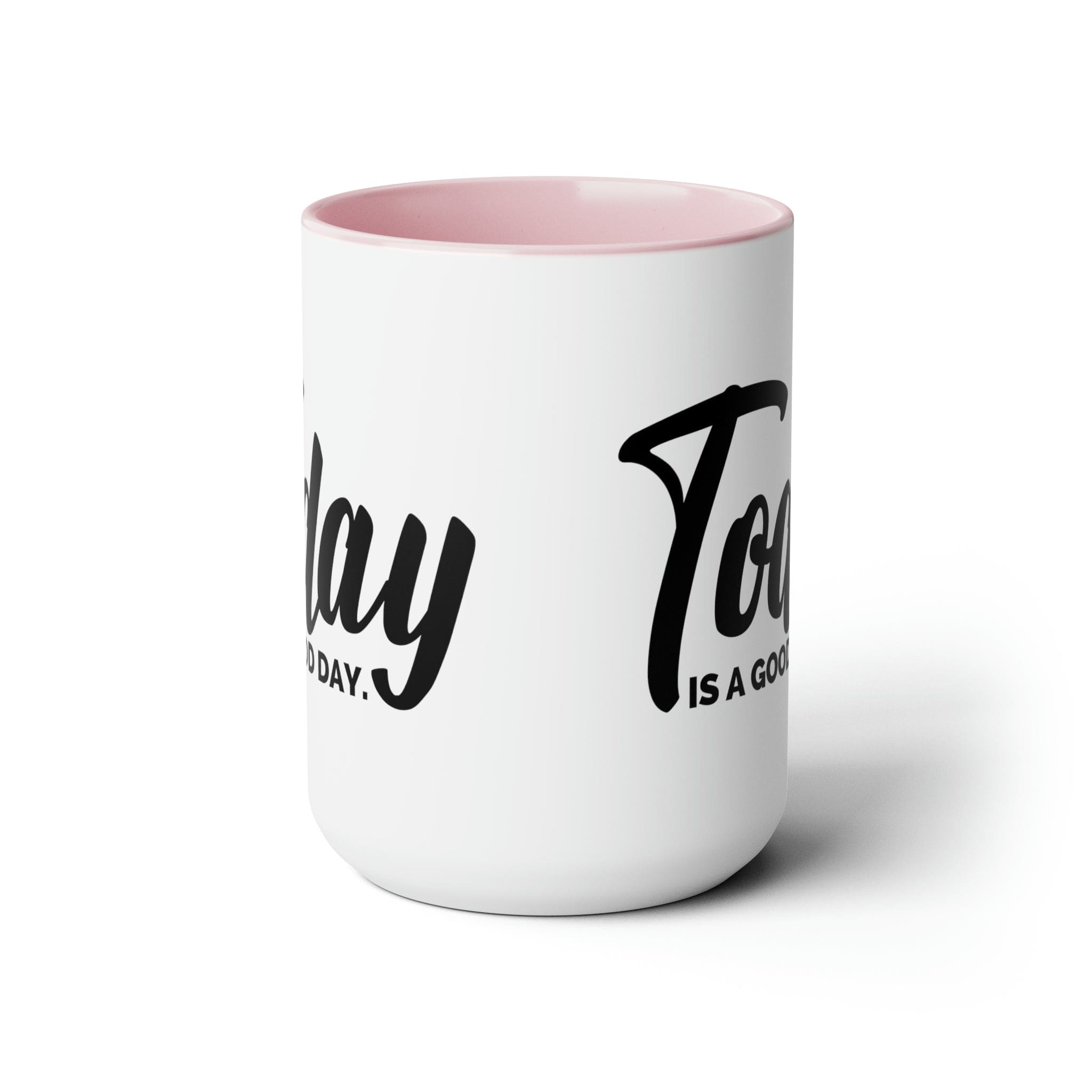 Accent Ceramic Coffee Mug with 'Today is a Good Day' black illustration, featuring a white exterior and colored interior.