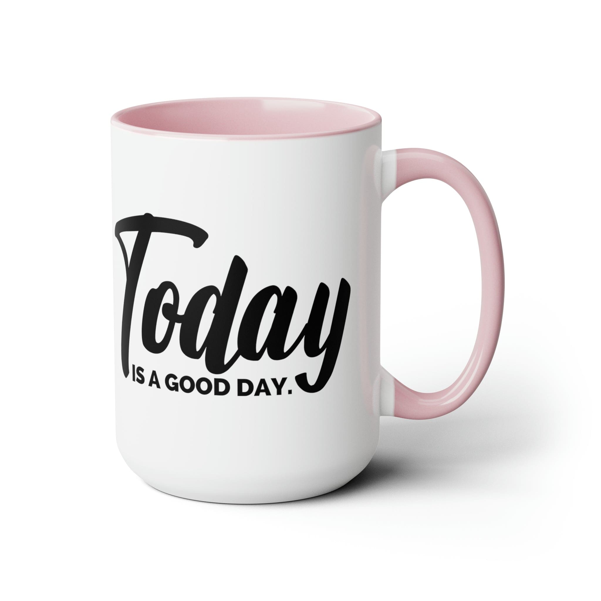 Accent Ceramic Coffee Mug with 'Today is a Good Day' black illustration, featuring a white exterior and colored interior.