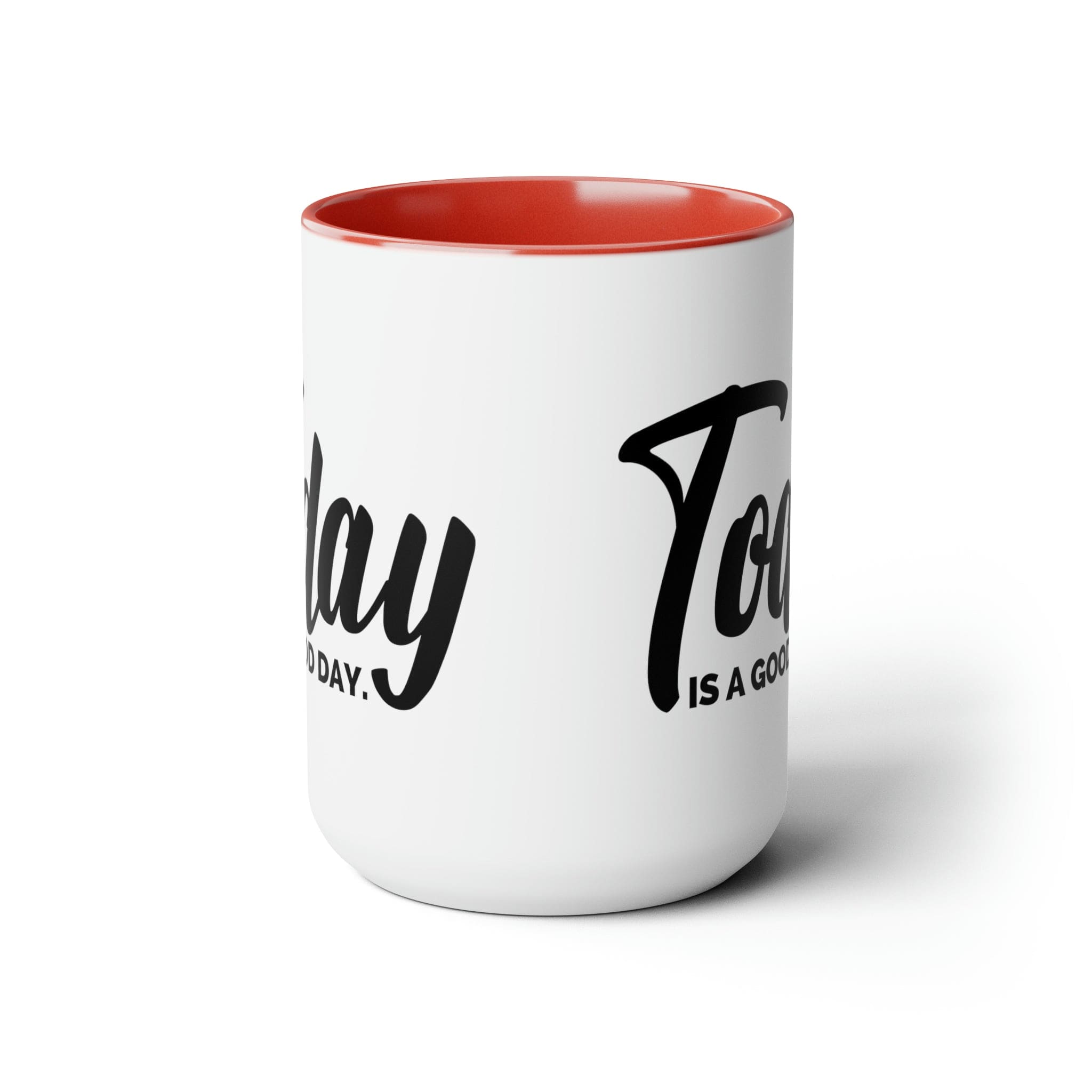 Accent Ceramic Coffee Mug with 'Today is a Good Day' black illustration, featuring a white exterior and colored interior.